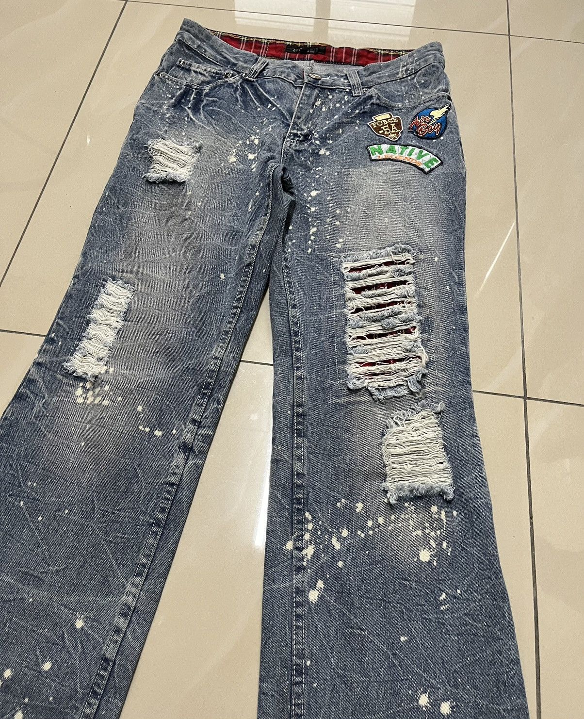 Japanese Brand Zerosail thrashed Punk distressed paint splatter jean F1 Size US 31 - 3 Thumbnail