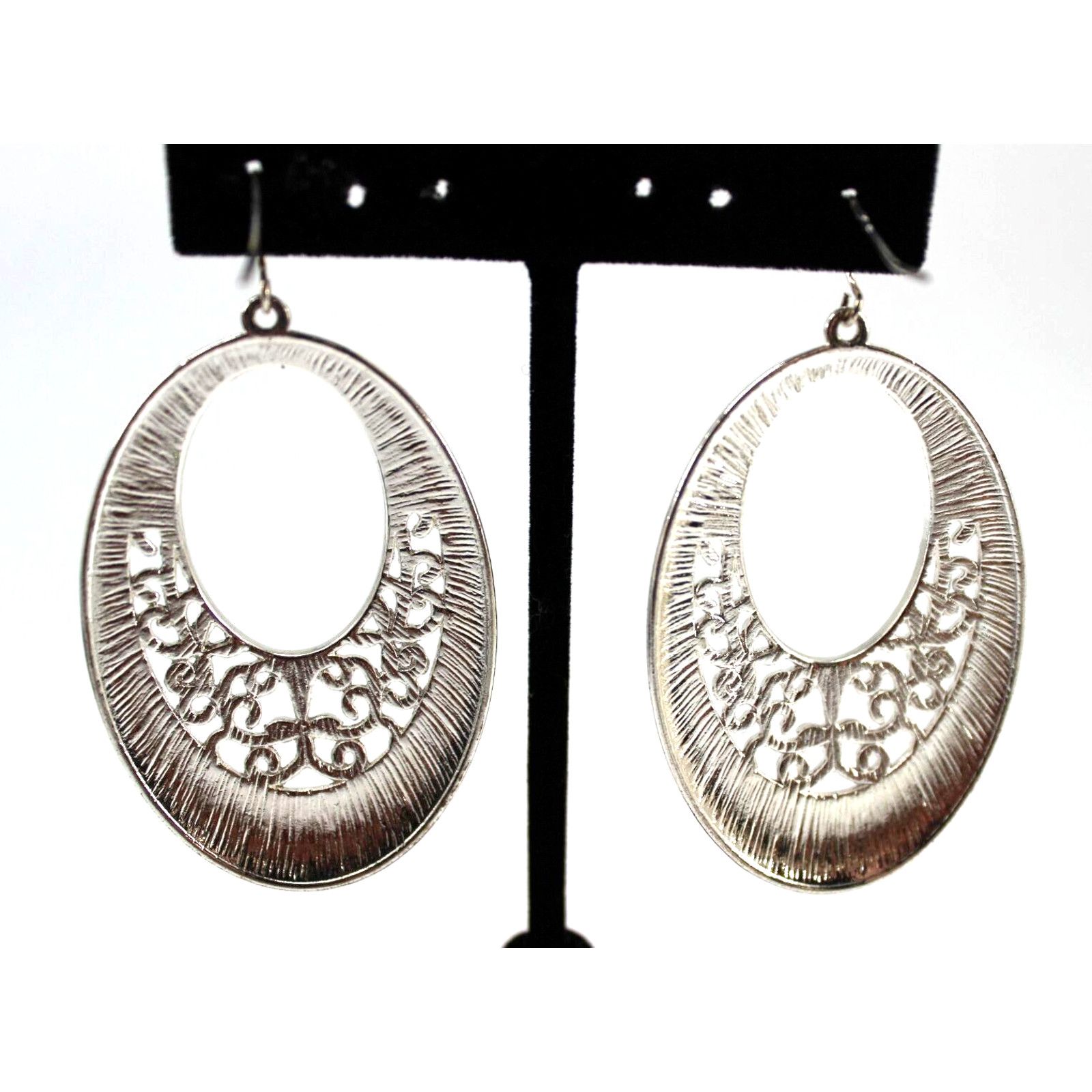 Other Pale Yellow Enamel Earrings • Oval Hoop • 2-1/2" •Silvertone Size ONE SIZE - 2 Thumbnail
