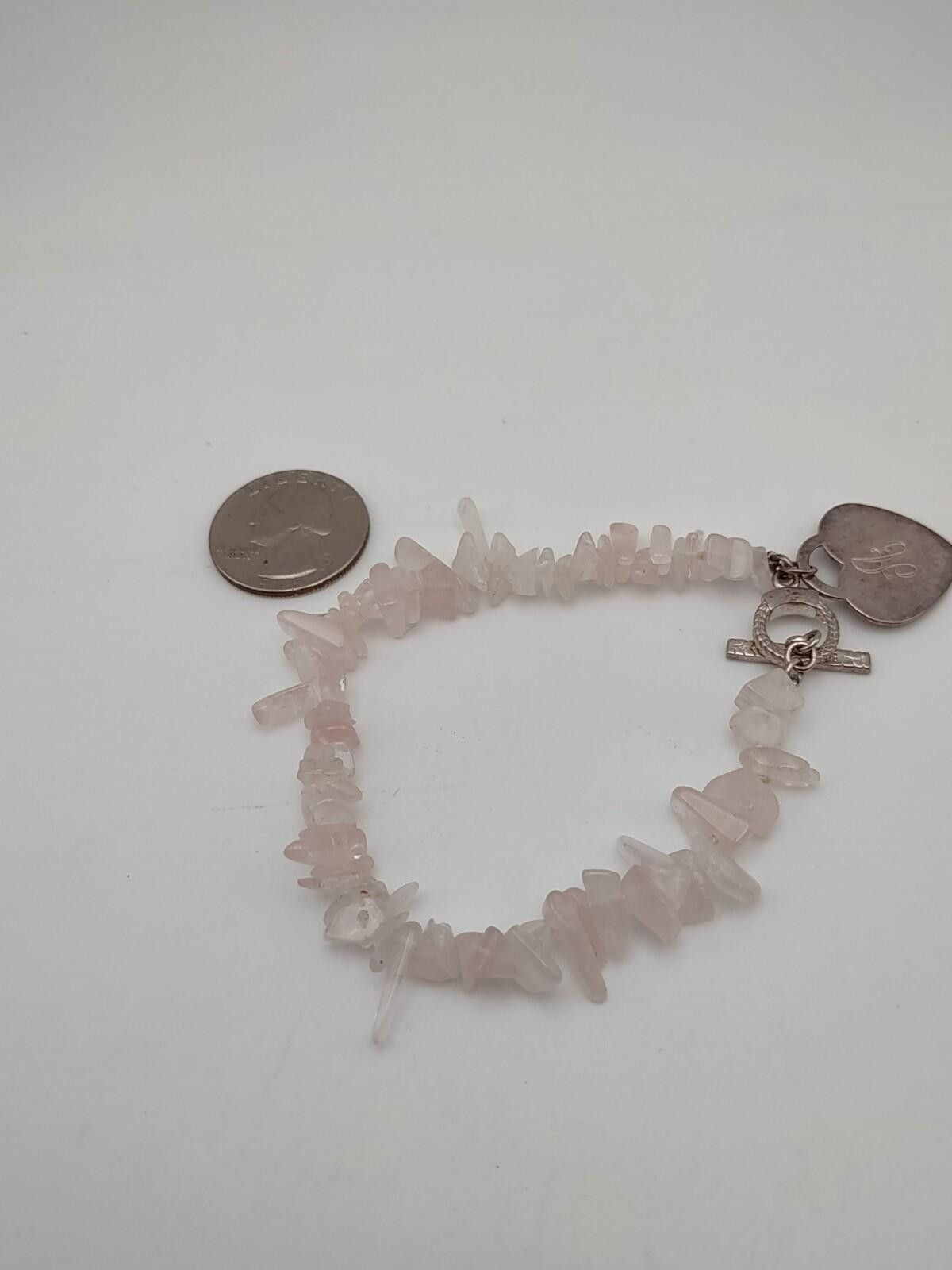 The Unbranded Brand Sterling Silver & Rose Quartz Chip Bracelet Heart Initial A Size ONE SIZE - 3 Thumbnail