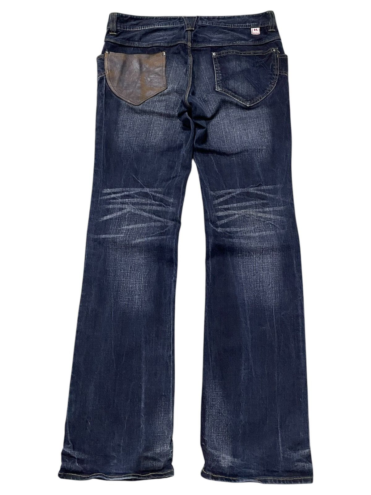 HIDEAWAYS × If Six Was Nine × Le Grande Bleu (L.G.B.) Hideaways Japan Leather Trimmed Pocket Whiskers Flare Jeans Size US 32 / EU 48 - 2 Thumbnail