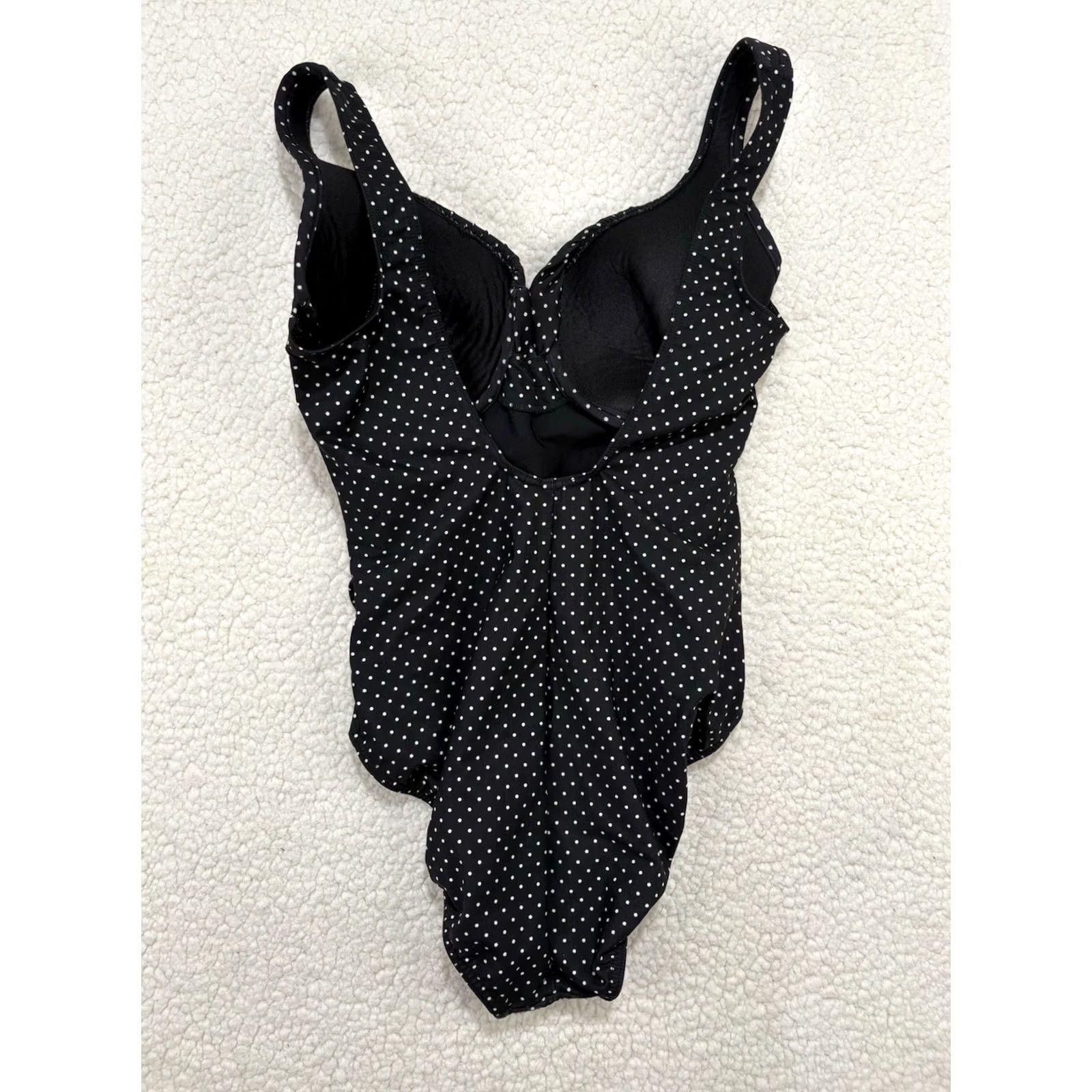 Vintage VINTAGE Miraclesuit One Piece Swimsuit Black Polka Dot Ruched Underwire Shaping Slim Swim Skirt Tank Top Women Size ONE SIZE - 2 Thumbnail