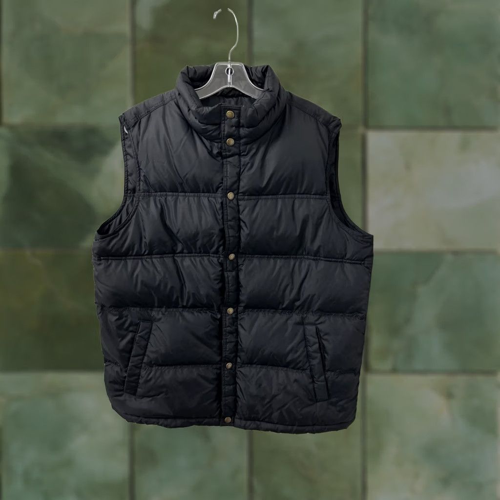 Lands' End VINTAGE Lands' End Down Puffer Vest Mens Large Black Snap Front Quilted Jacket Size US L / EU 52-54 / 3 - 1 Thumbnail
