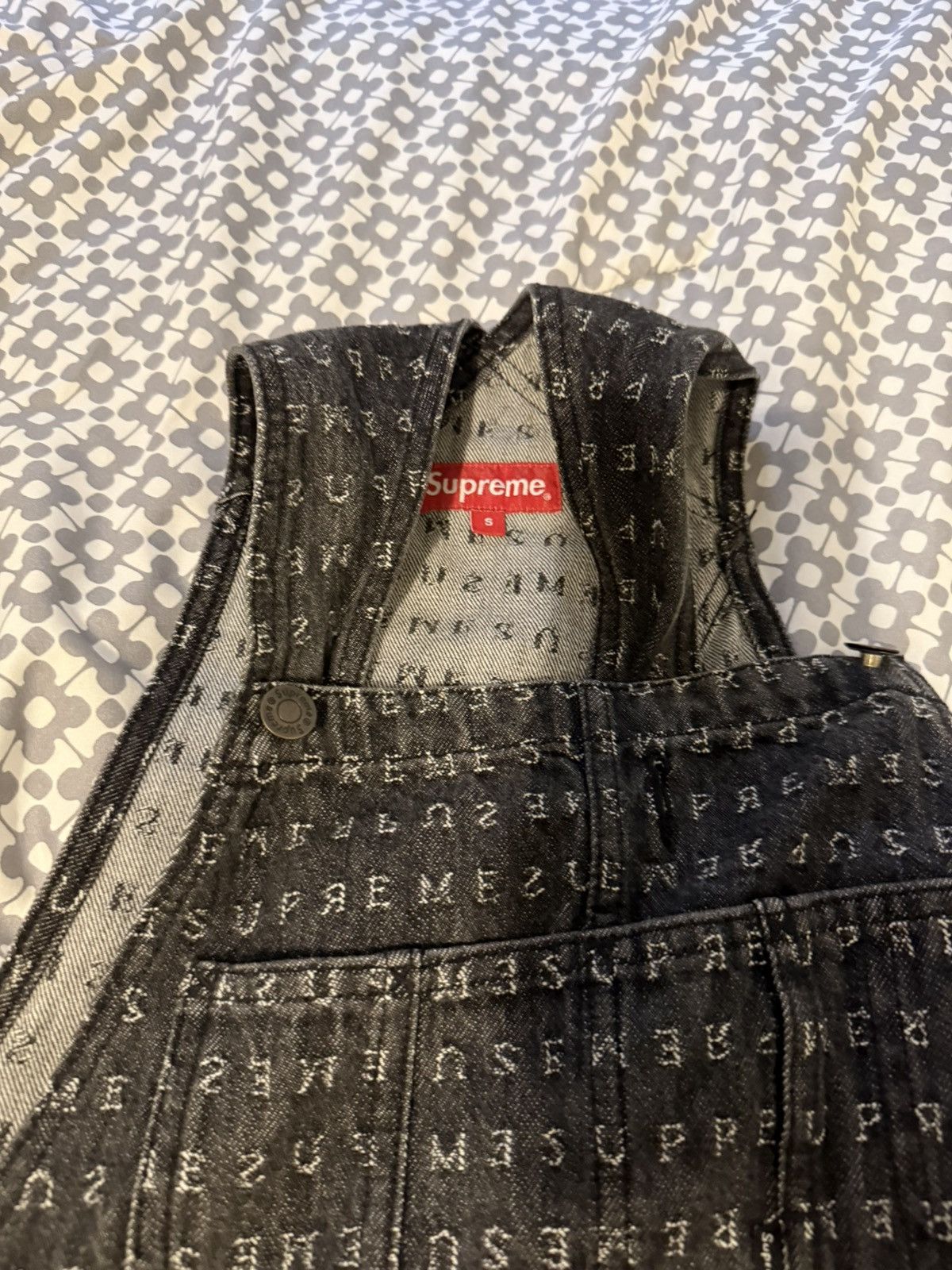 Supreme Jacquard Logos Denim Overalls Black