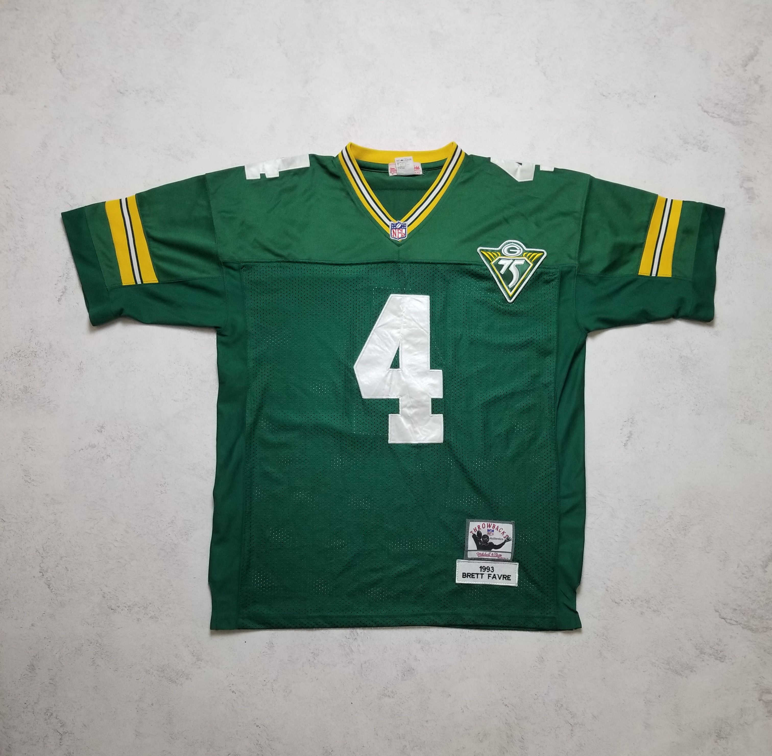 Mitchell & Ness NFL Packers 4 Brett Favre Throwback Jersey 75th Anniv. Patch Size US L / EU 52-54 / 3 - 1 Thumbnail
