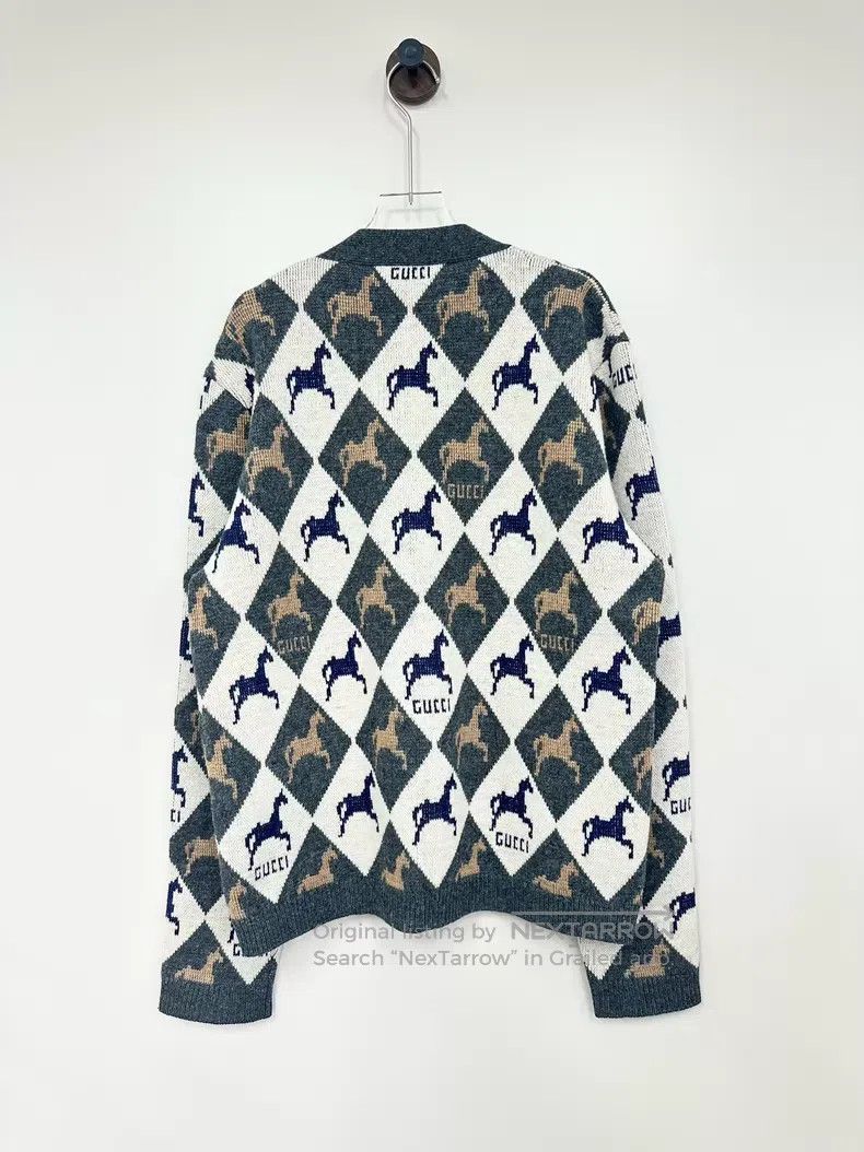 Gucci Gucci Gray and black diamond full-print pony logo cardigan Size S / US 4 / IT 40 - 2 Thumbnail