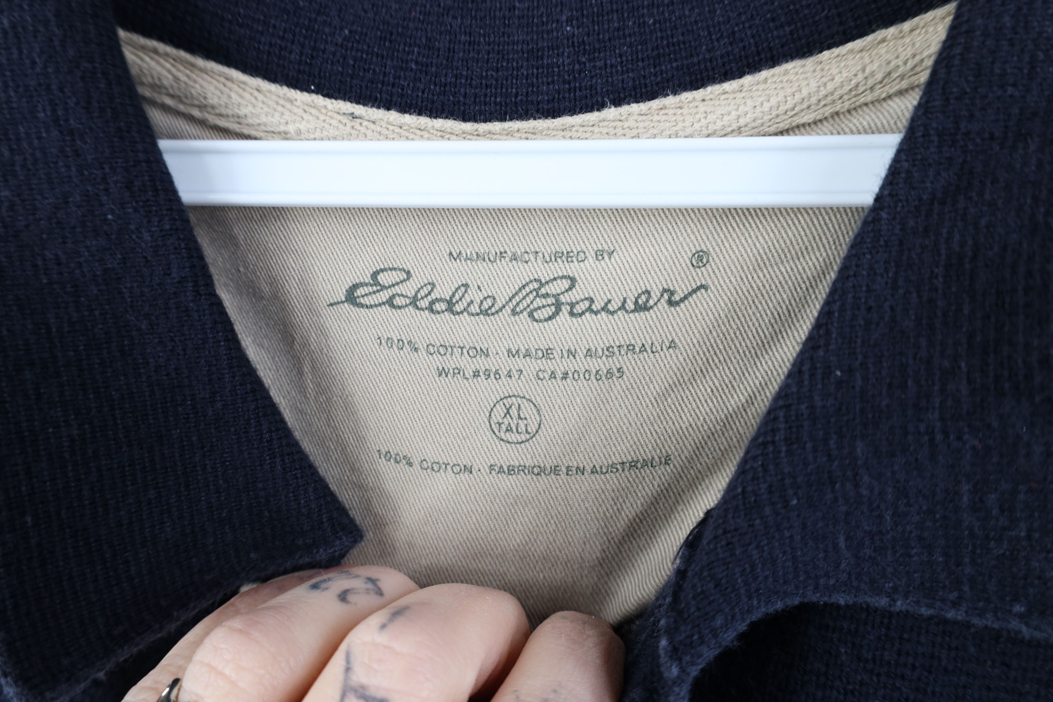 Eddie Bauer Vintage 90s Eddie Bauer Heavyweight Thermal Knit Rugby Blue Size US XL / EU 56 / 4 - 5 Thumbnail