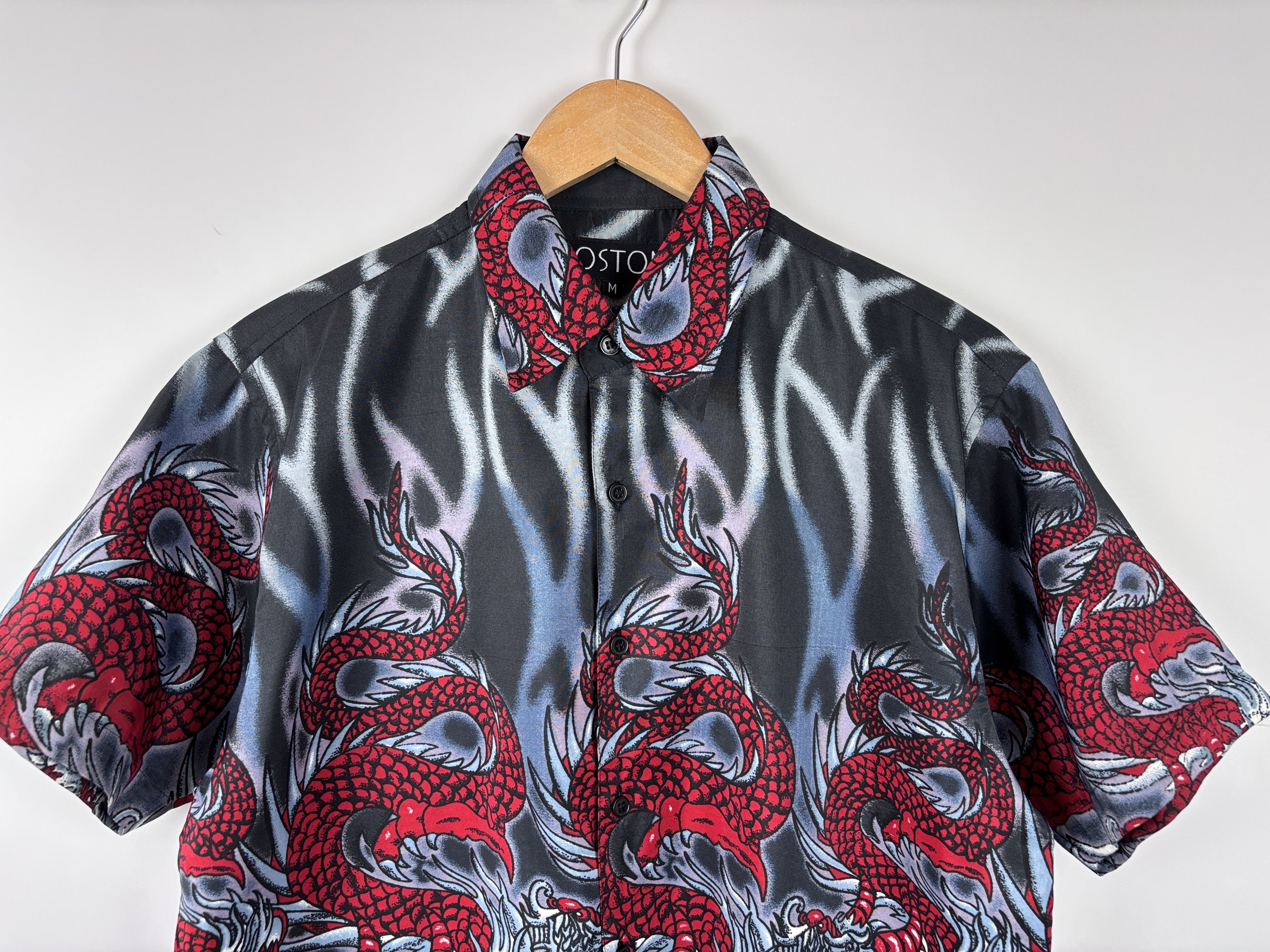 Japanese Brand × Vintage Y2K Boston Dragon Fire Flame All Over Print Button Up Shirt Size US M / EU 48-50 / 2 - 2 Thumbnail