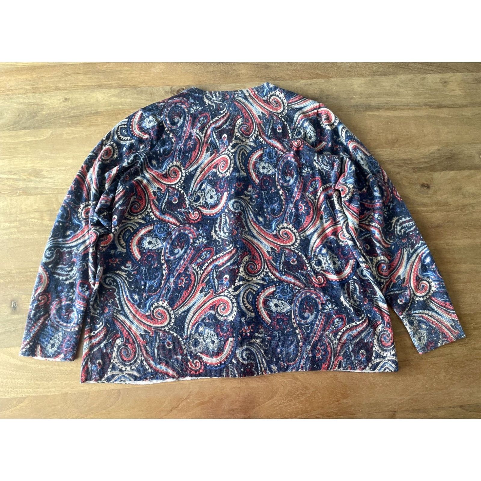 Talbots Talbots Cardigan Womens 2X Petite Merino Wool Paisley Button Front Crew Neck Sweater Size XXL / US 16-18 / IT 52-54 - 2 Thumbnail