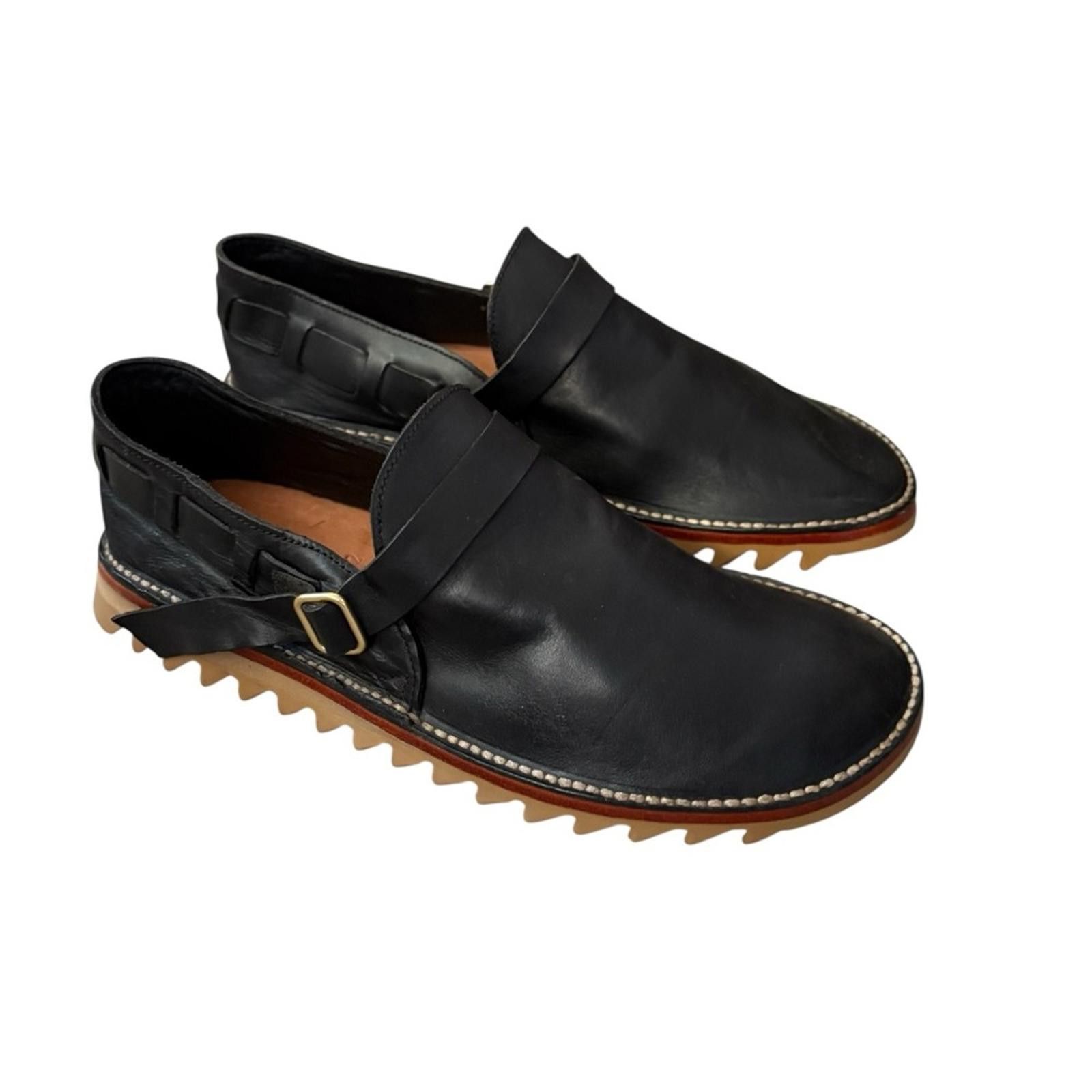 Other Unmarked Handcrafted Stitch Down Black Leather Loafers Size US 12 / EU 45 - 6 Thumbnail