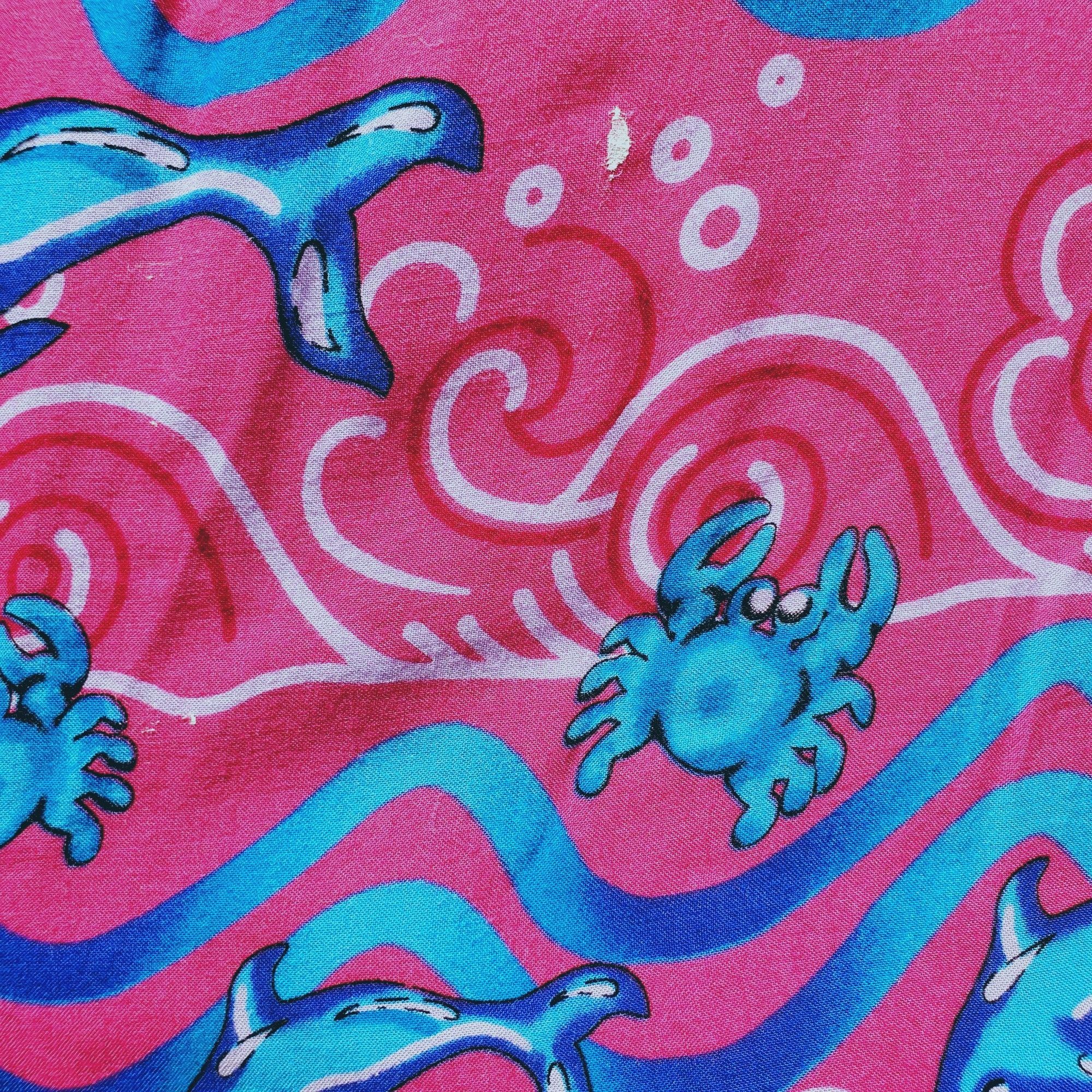 Other Midi Skirt Summer Pink Rayon Medium Blue Dolphins Curved Hem Size 32" / US 10 / IT 46 - 6 Thumbnail