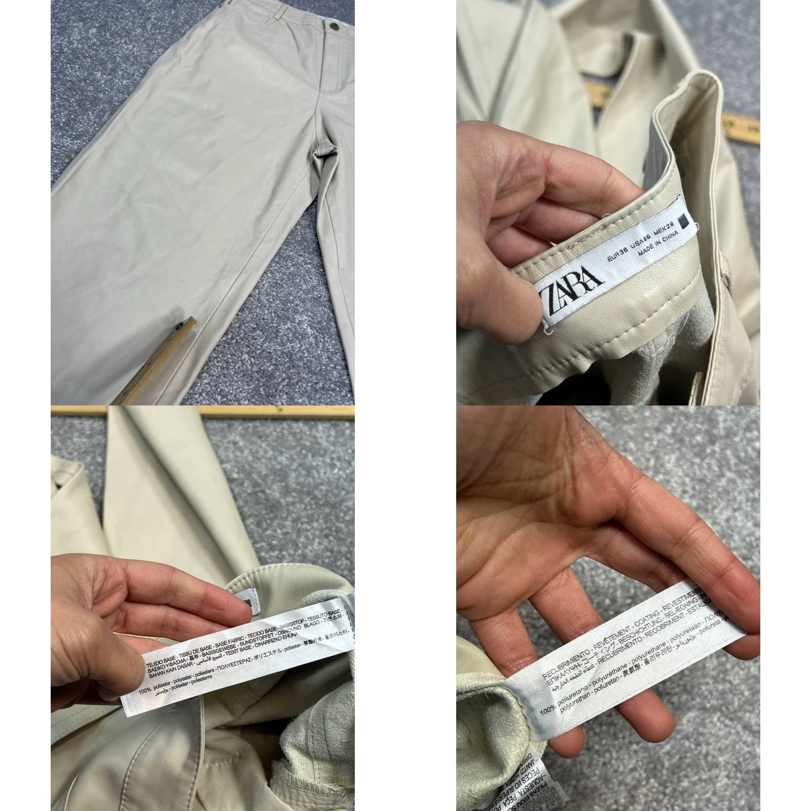 Zara Zara Pants Womens 6 Beige Ecru Faux Leather High Rise Straight Leg Streetwear Size 28" / US 6 / IT 42 - 8 Thumbnail