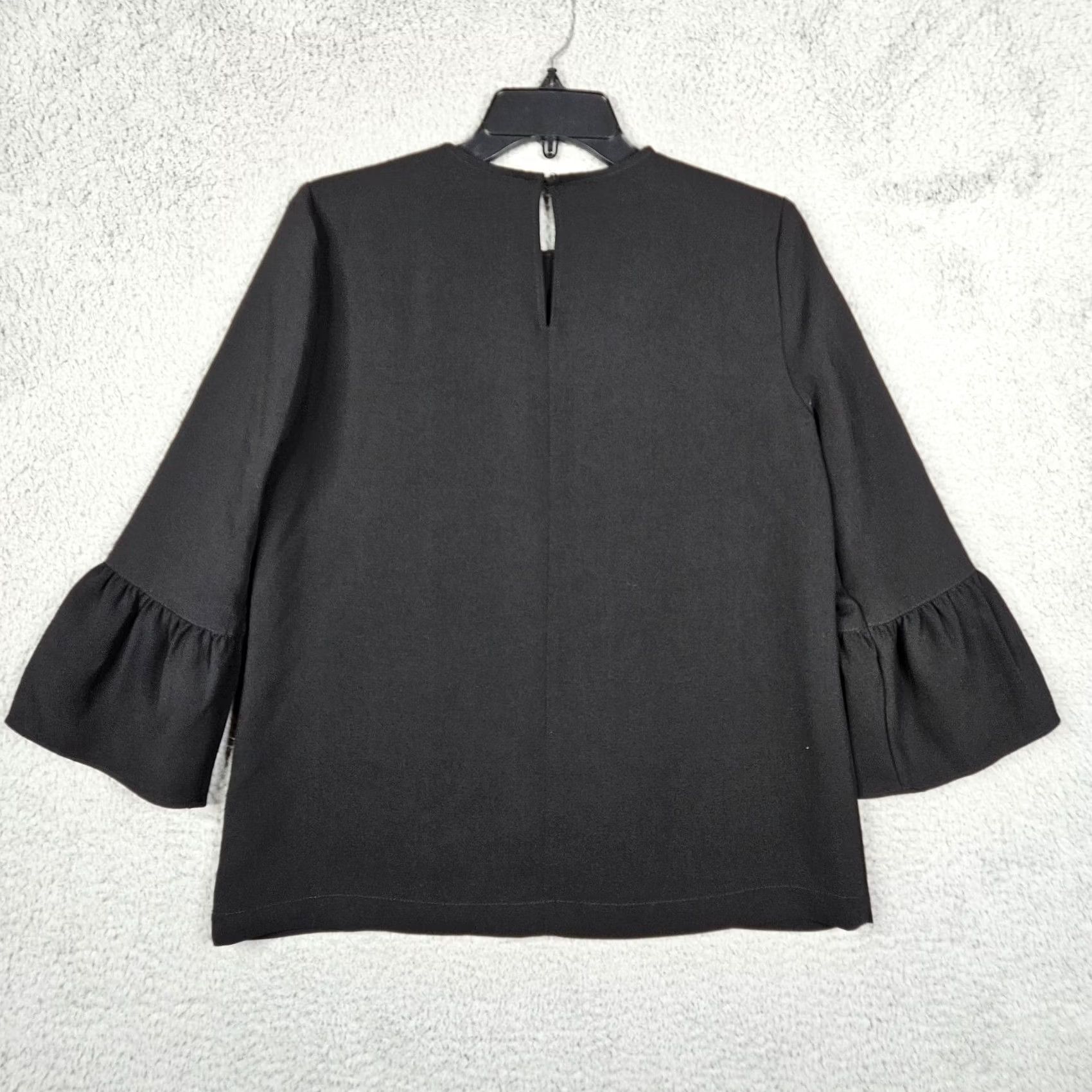 Madewell Madewell Women's Blouse Shirt S Black Bell Sleeve Keyhole Casual Slim Regular V-Neck Polyester Popover Short Sleeve Size S / US 4 / IT 40 - 3 Thumbnail