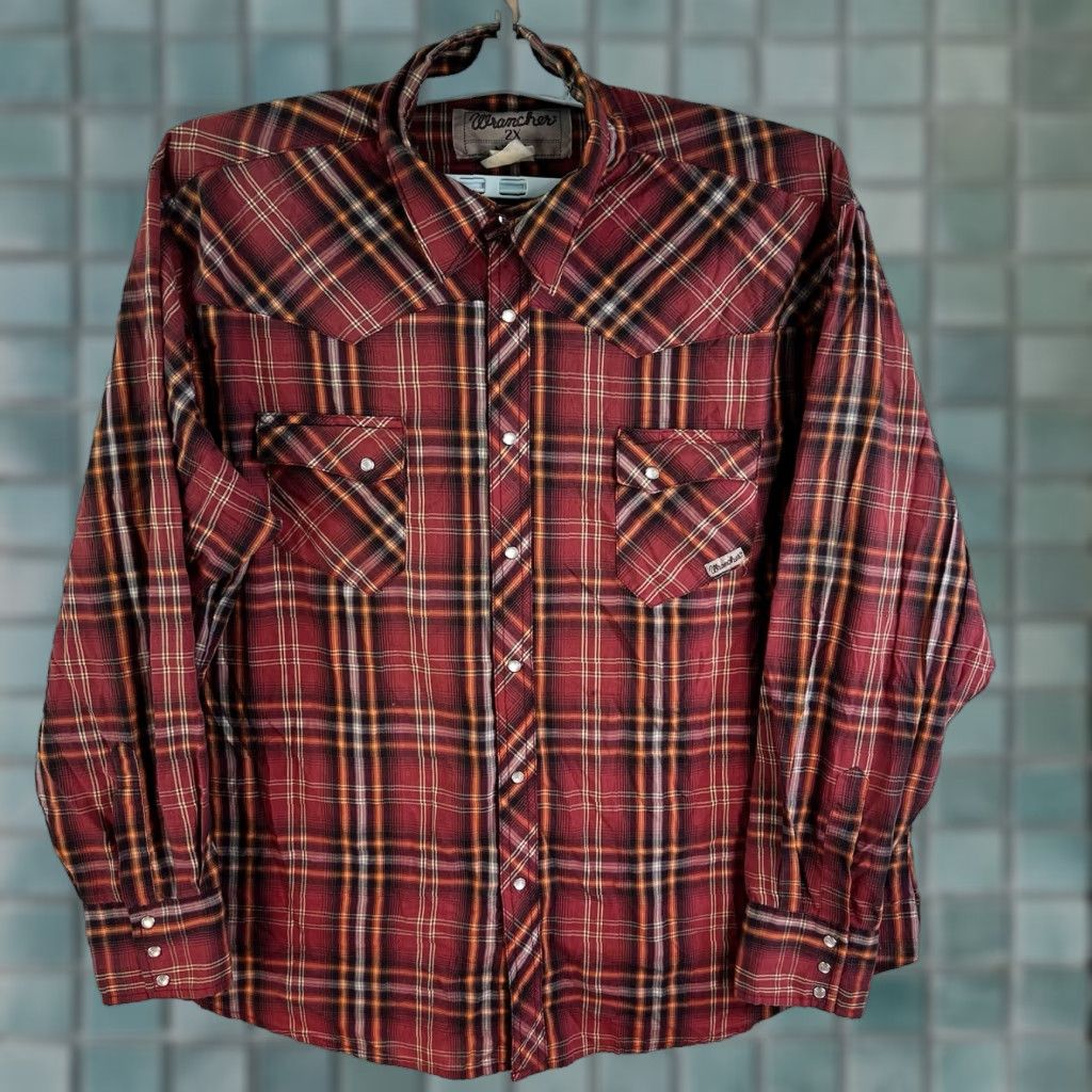 Wrangler VINTAGE Wrangler Wrancher Plaid Pearl Snap-Button Shirt Mens 2XL Red Long Sleeve Size US XXL / EU 58 / 5 - 1 Thumbnail