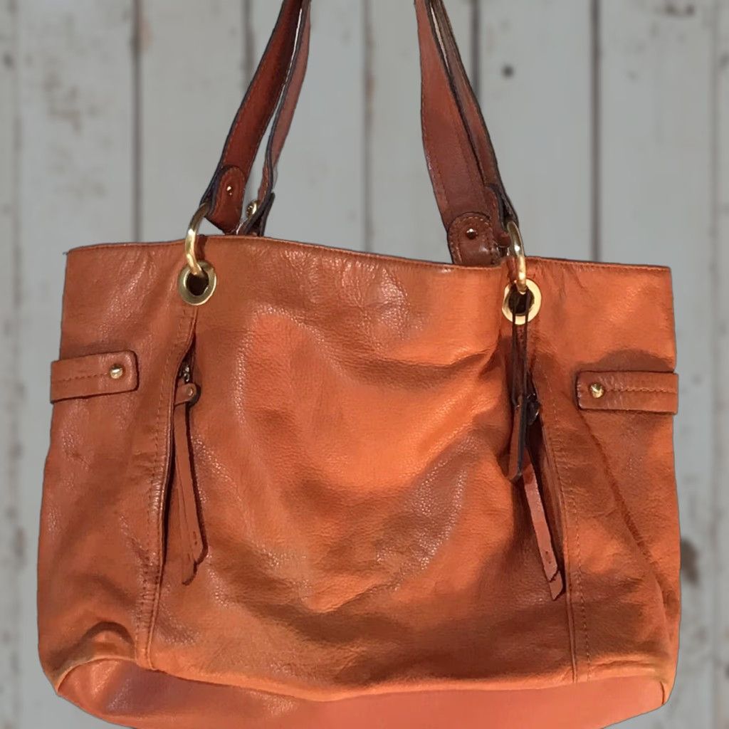 Liz Claiborne Liz Claiborne Orange Leather Tote Bag Large 16inW x 10inH Double Handle Women's Size ONE SIZE - 1 Thumbnail