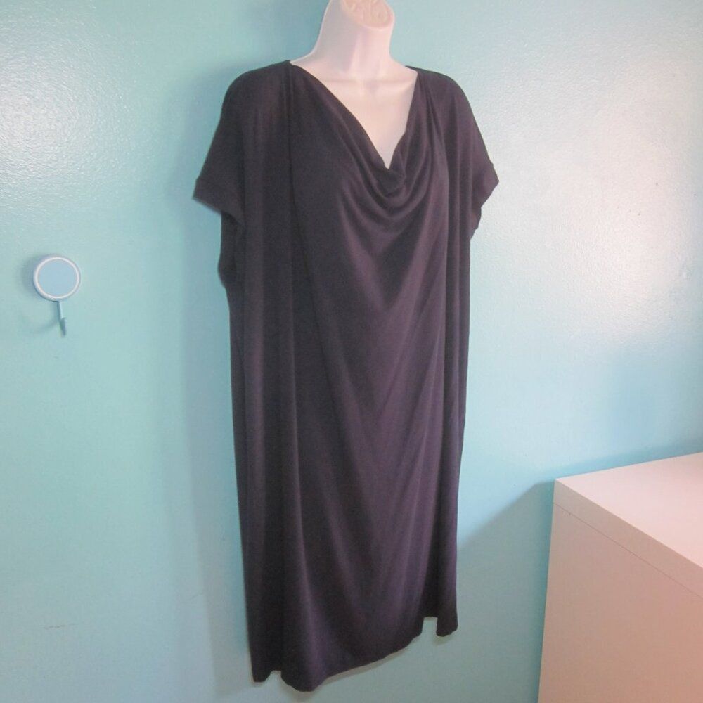 Eileen Fisher Eileen Fisher Plus 3X Dark Blue Pullover Drape Neck Sleeveless Knee Length Dress Size 3XL / US 20-22 - 2 Thumbnail