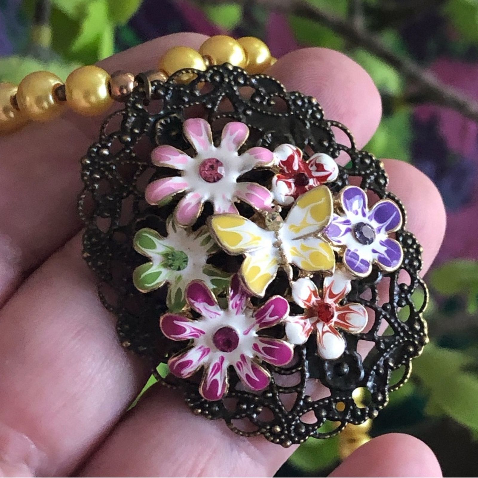 Handmade Handcrafted repurpose floral garden filigree Pearl necklace Size ONE SIZE - 2 Thumbnail