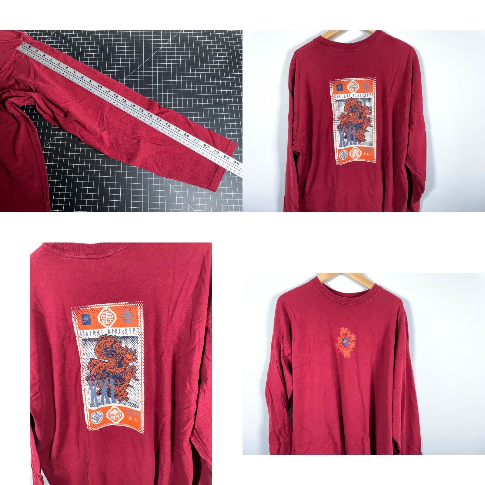 Nike VINTAGE Nike Long Sleeve T-Shirt Mens 2XL Red Dragon Double Sided Print Gray Tag Shirt Size US XXL / EU 58 / 5 - 8 Thumbnail