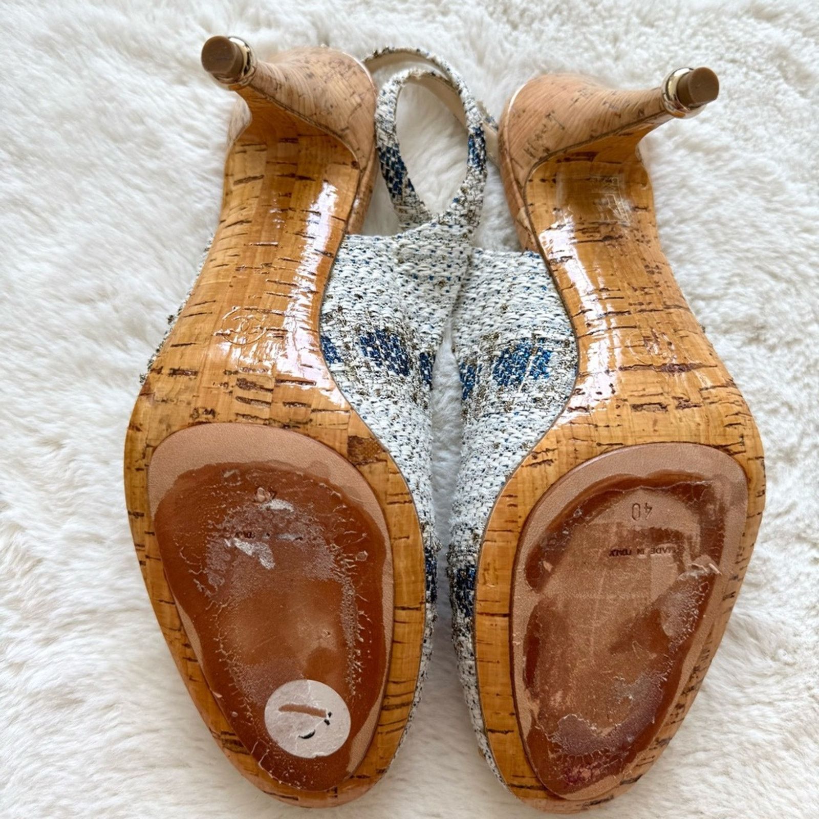 Chanel CHANEL Tweed Heels CC Blue White 40 EU or 10US Authentic Size US 10 / IT 40 - 8 Thumbnail