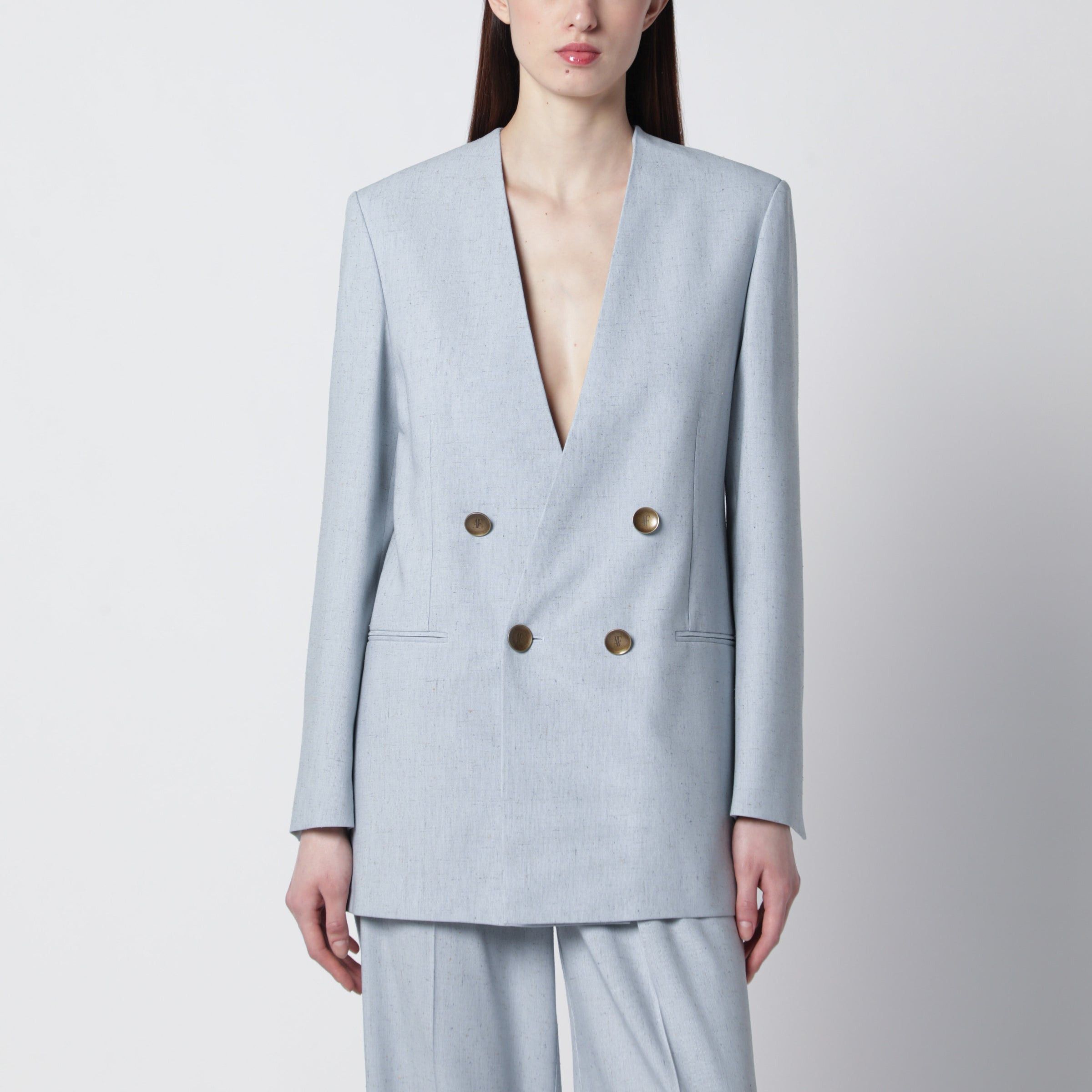 Alberta Ferretti Alberta Ferretti Light Blue Double-Breasted Tweed Jacket Size M / US 6-8 / IT 42-44 - 1 Thumbnail