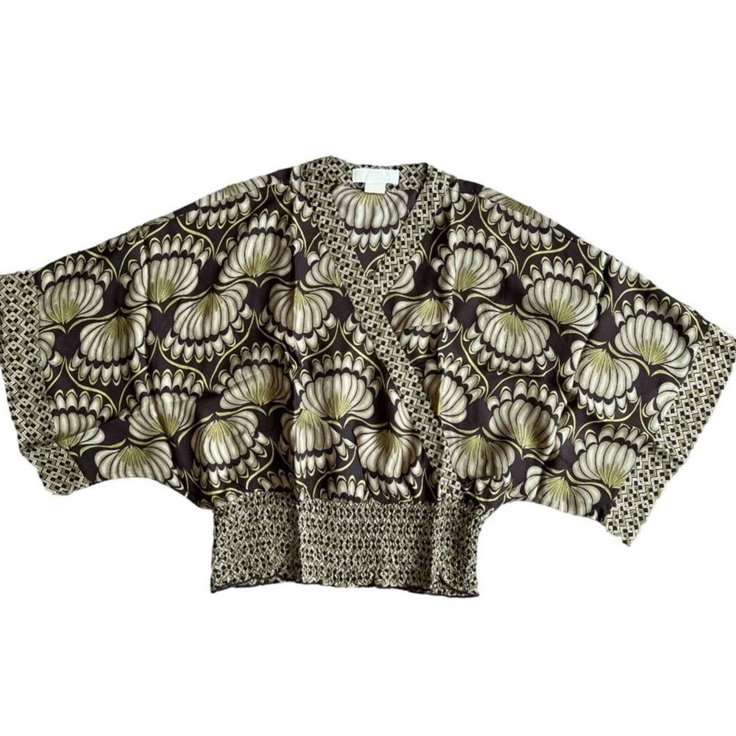 Michael Kors Michael Kors Green Printed Overlap Silk Top, XS Size XS / US 0-2 / IT 36-38 - 2 Thumbnail
