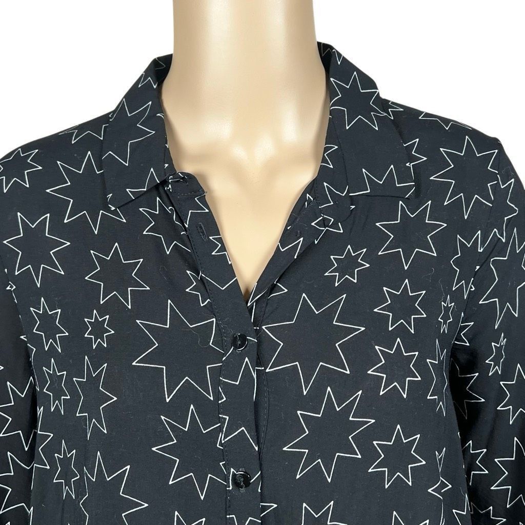 Zara Zara Woman Premium Denim Collection Star Print Shirt Dress Black White XS (050) Size XS / US 0-2 / IT 36-38 - 2 Thumbnail