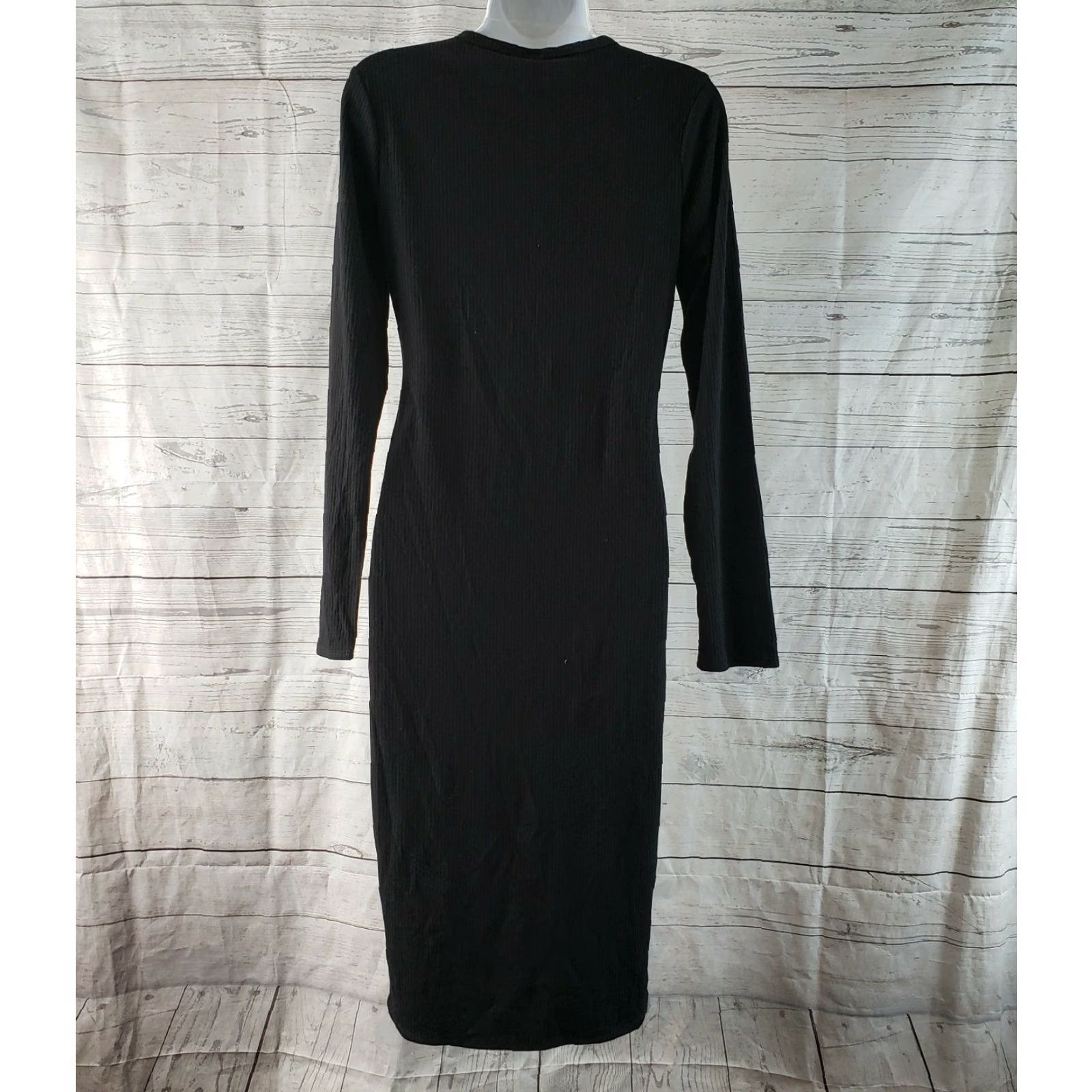 Vintage Wild Fable Womens Dress Solid Black Ribbed Long Sleeve Midi V-Neck Pullover XS S M L Shift Casual Regular 60%polyester 32%rayon 8%spandex Womens Dress Size S / US 4 / IT 40 - 4 Thumbnail