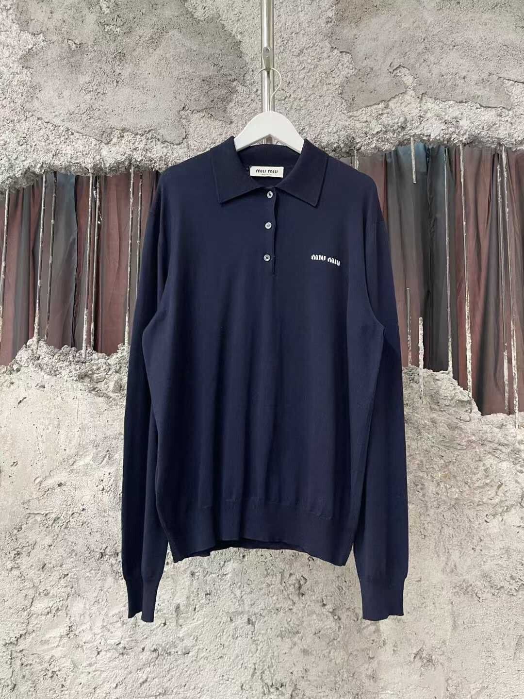 Miu Miu Miumiu Navy Long Sleeve Polo Shirt Size L / US 10 / IT 46 - 1 Thumbnail