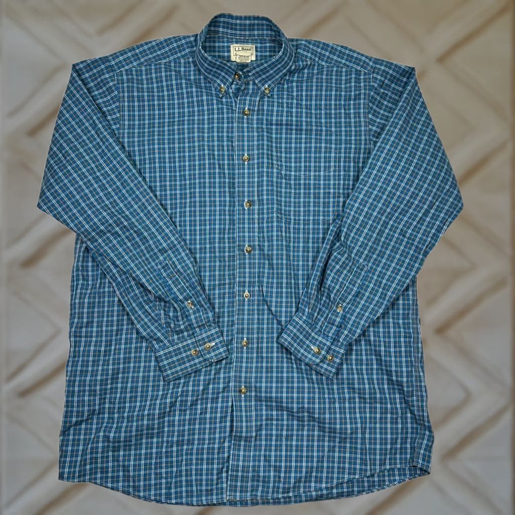 Vintage L.L.Bean Blue Plaid Button-Down Shirt Casual Long Sleeve Cotton Men's Lg Size US L / EU 52-54 / 3 - 1 Thumbnail