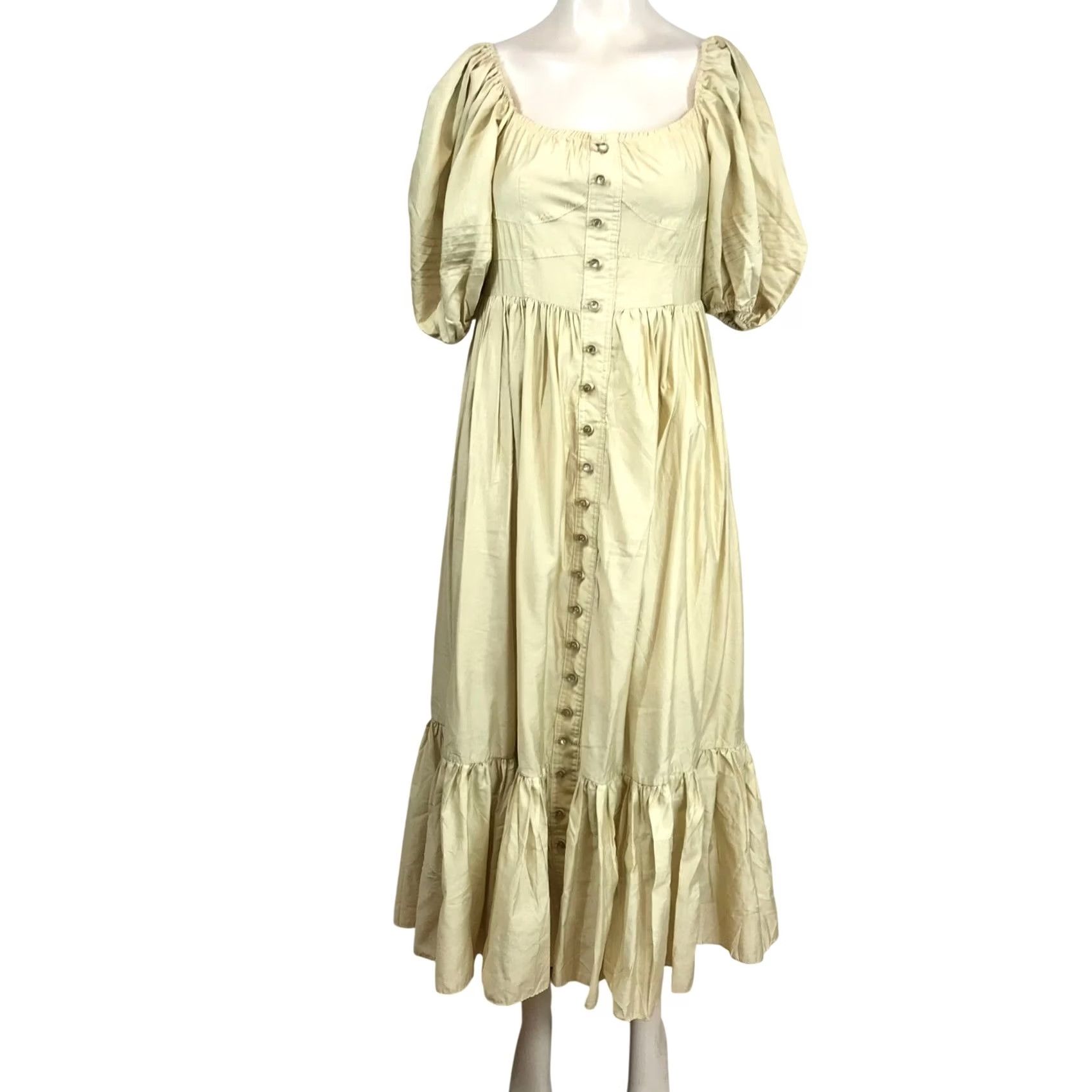 Vintage BEULAH Puff Sleeve Button Front Maxi Dress Beige Yellow Size L Women Summer Casual Party/Cocktail Size L / US 10 / IT 46 - 2 Thumbnail