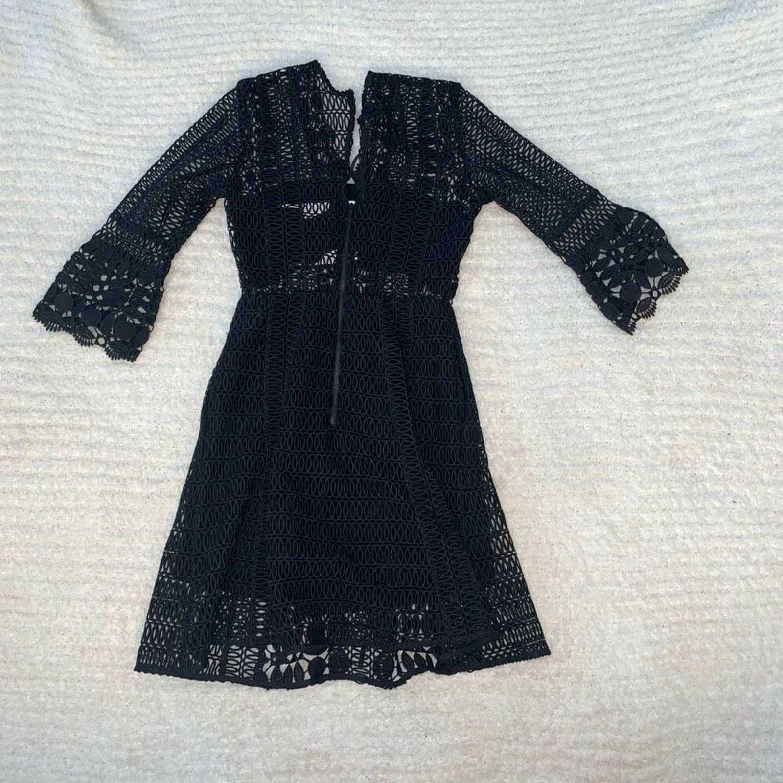 Self-Portrait Self-Portrait Black Crochet Mini Dress | Sz 4 Size S / US 4 / IT 40 - 5 Thumbnail