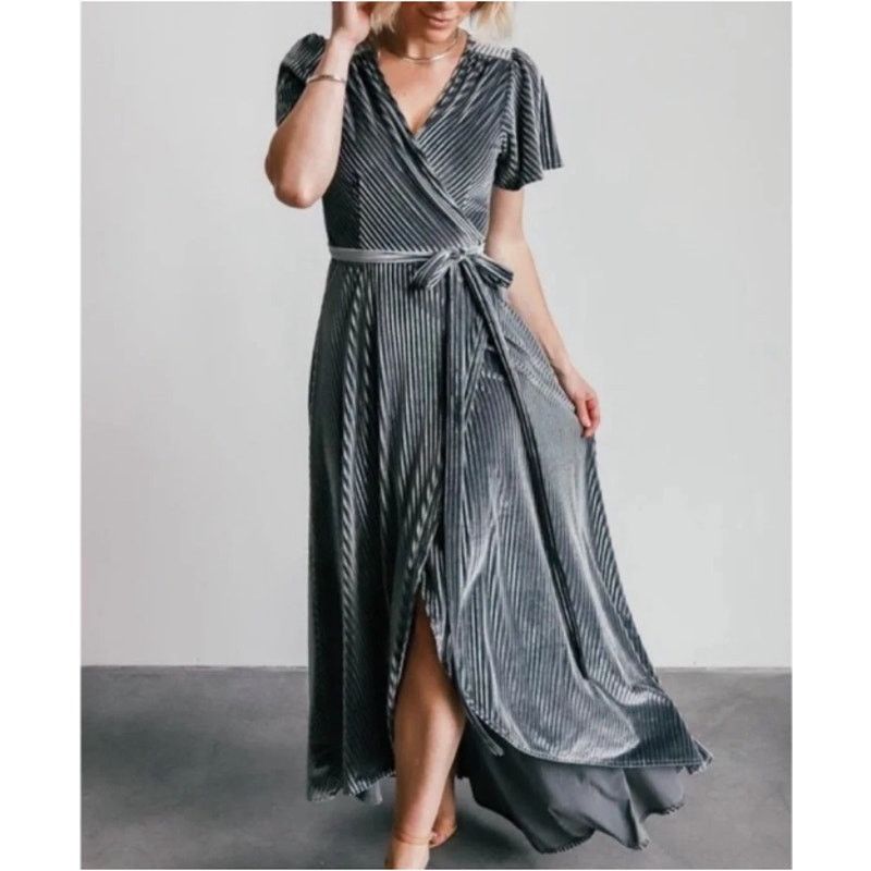 Born Baltic Born Womens Andi Ribbed Velvet Wrap Dress Sz L Green Size L / US 10 / IT 46 - 1 Thumbnail