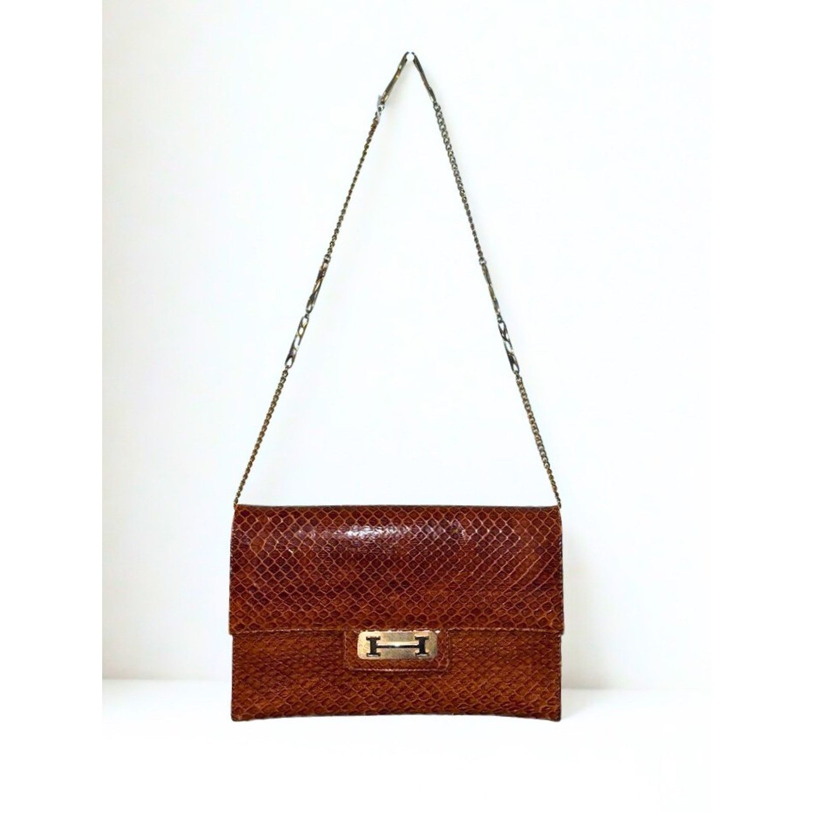 Bergdorf Goodman Bergdorf Goodman Snakeskin Leather Shoulder Bag Gold Chain Size ONE SIZE - 2 Thumbnail