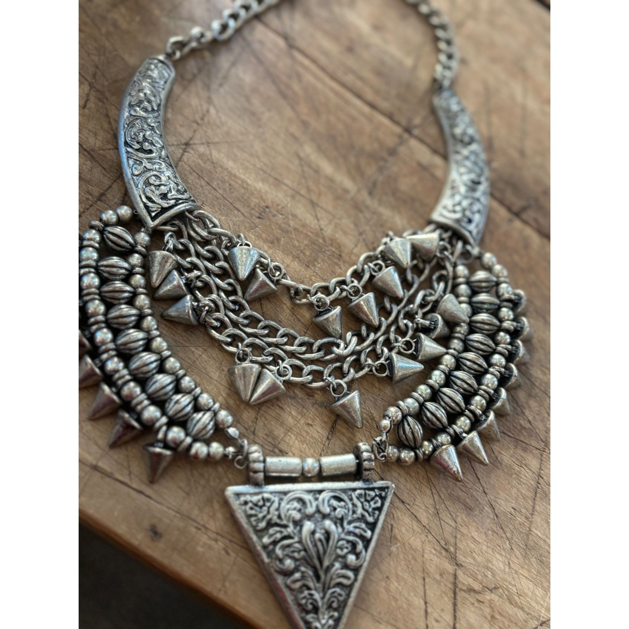 Other Bohemian Tribal Statement Necklace With Engraved Triangular Size ONE SIZE - 2 Thumbnail