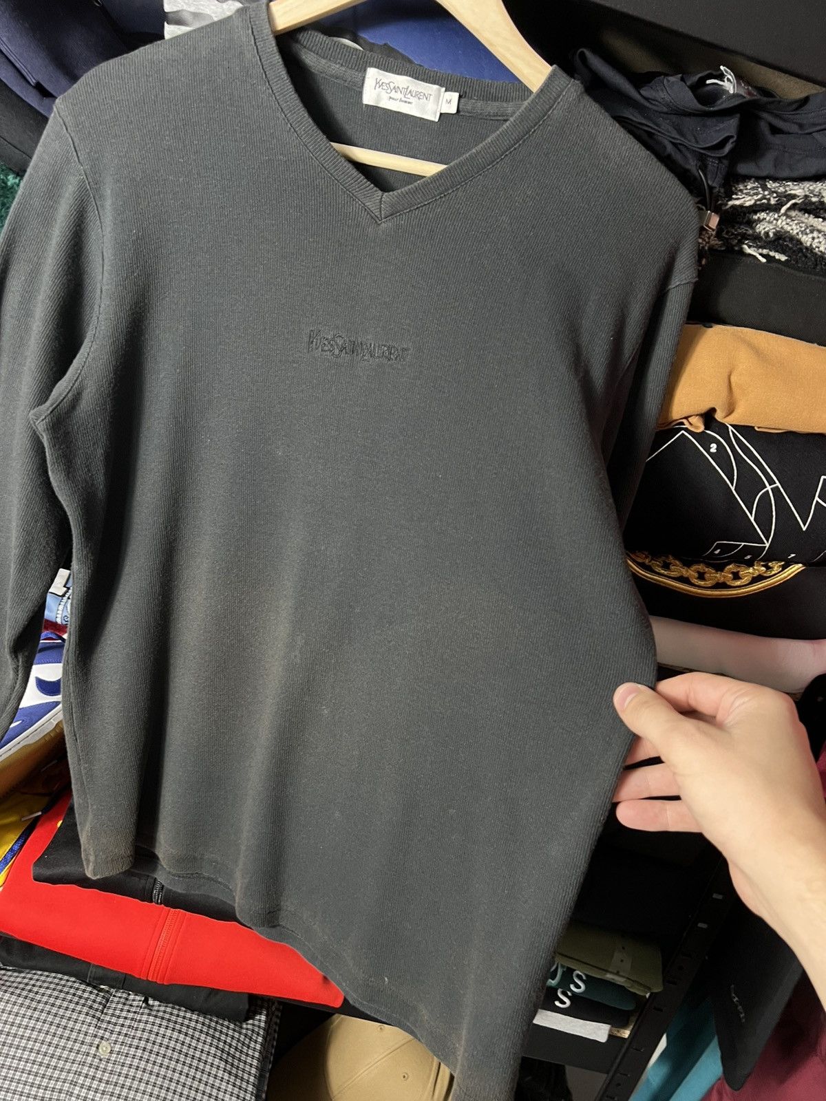 Yves Saint Laurent 🖤 Vintage Yves Saint Laurent Pour Homme V-Neck Sweater Rare Size US M / EU 48-50 / 2 - 8 Thumbnail