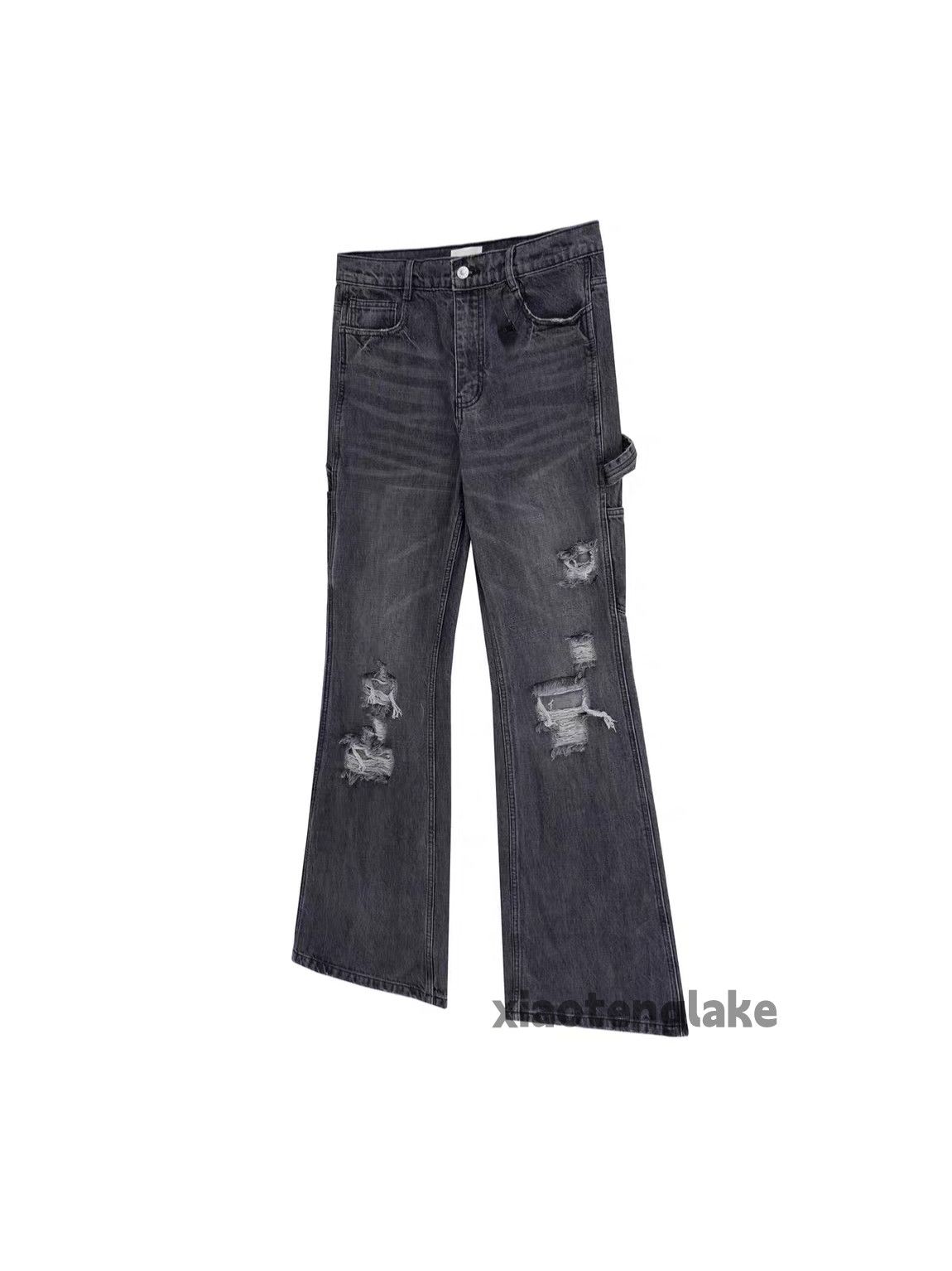 Custom distressed ripped carpenter bootcut jeans