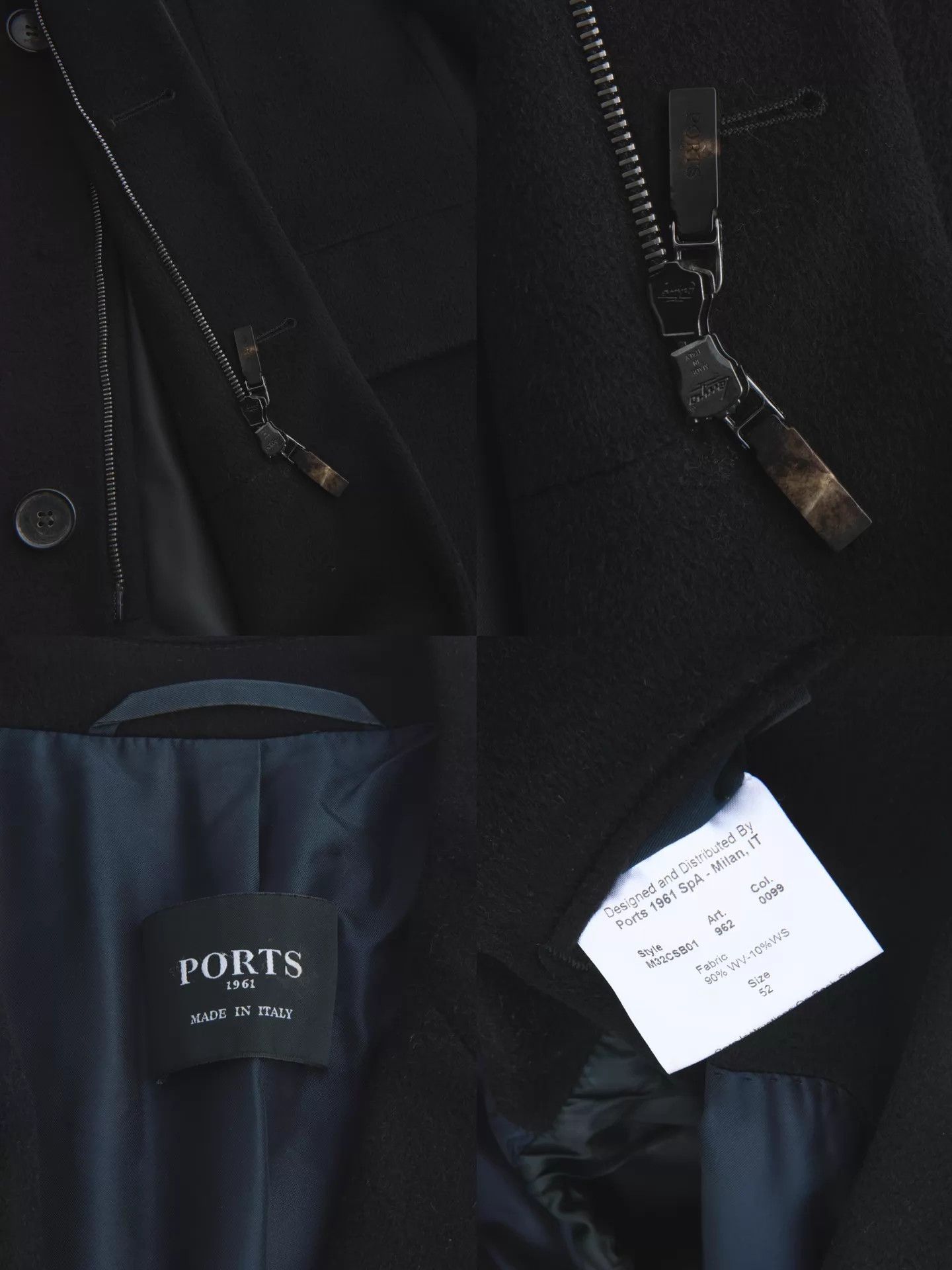 Ports 1961 PORTS 1961 Black Wool Zip Men’s Coat Made in Italy Size US L / EU 52-54 / 3 - 9 Thumbnail