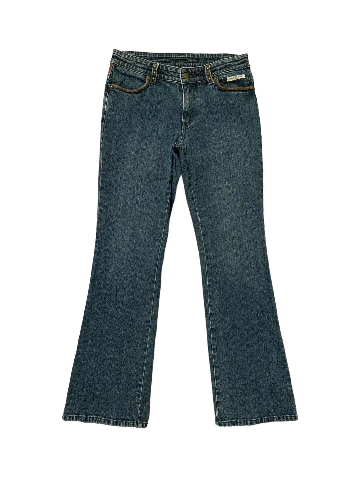 Harley Davidson Flared HARLEY DAVIDSON Leather Boot Cut Denim Jeans Size US 29 - 2 Thumbnail