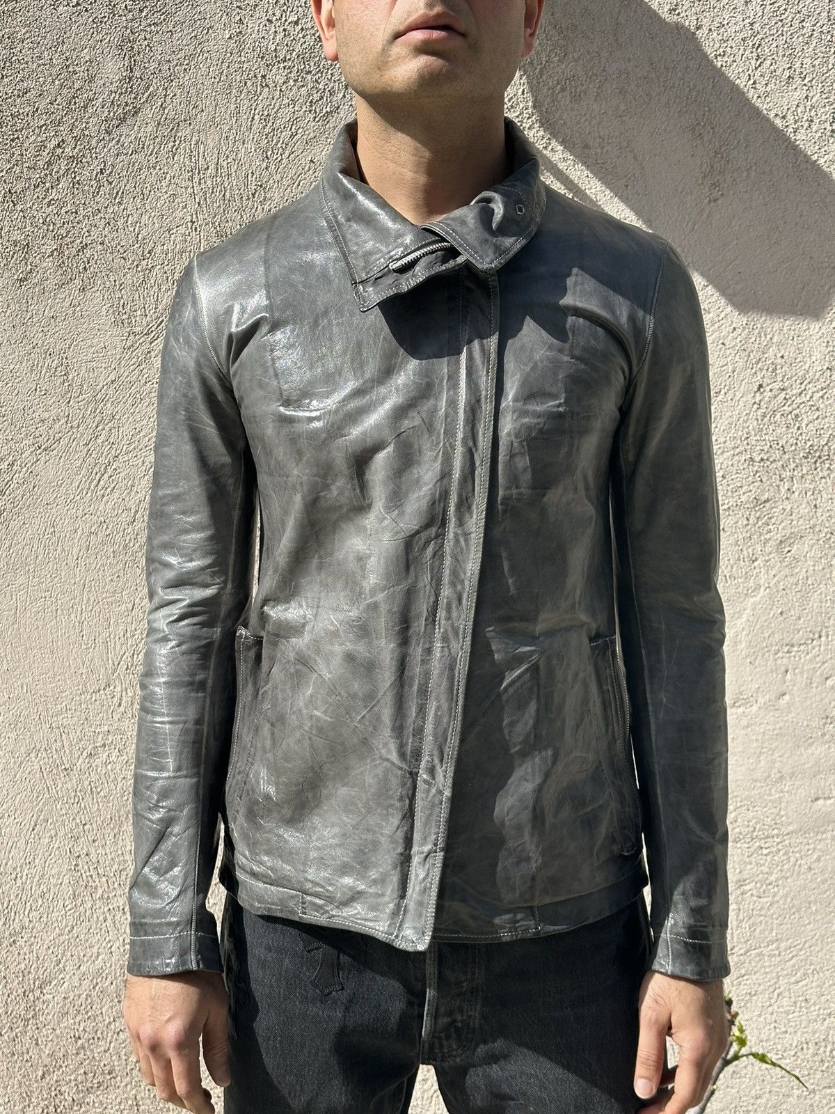 image of Carol Christian Poell Ccp Leather Jacket in Grey, Men's (Size Small)