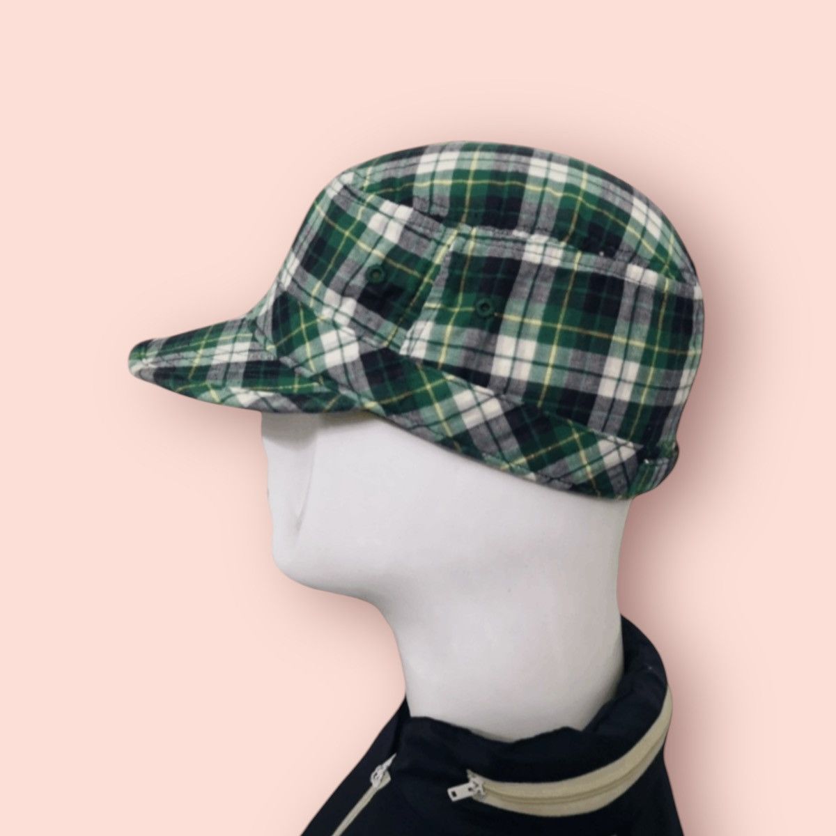 Japanese Brand VINTAGE UNIQLO GREEN PLAID ARMY CADET HAT Size ONE SIZE - 4 Thumbnail
