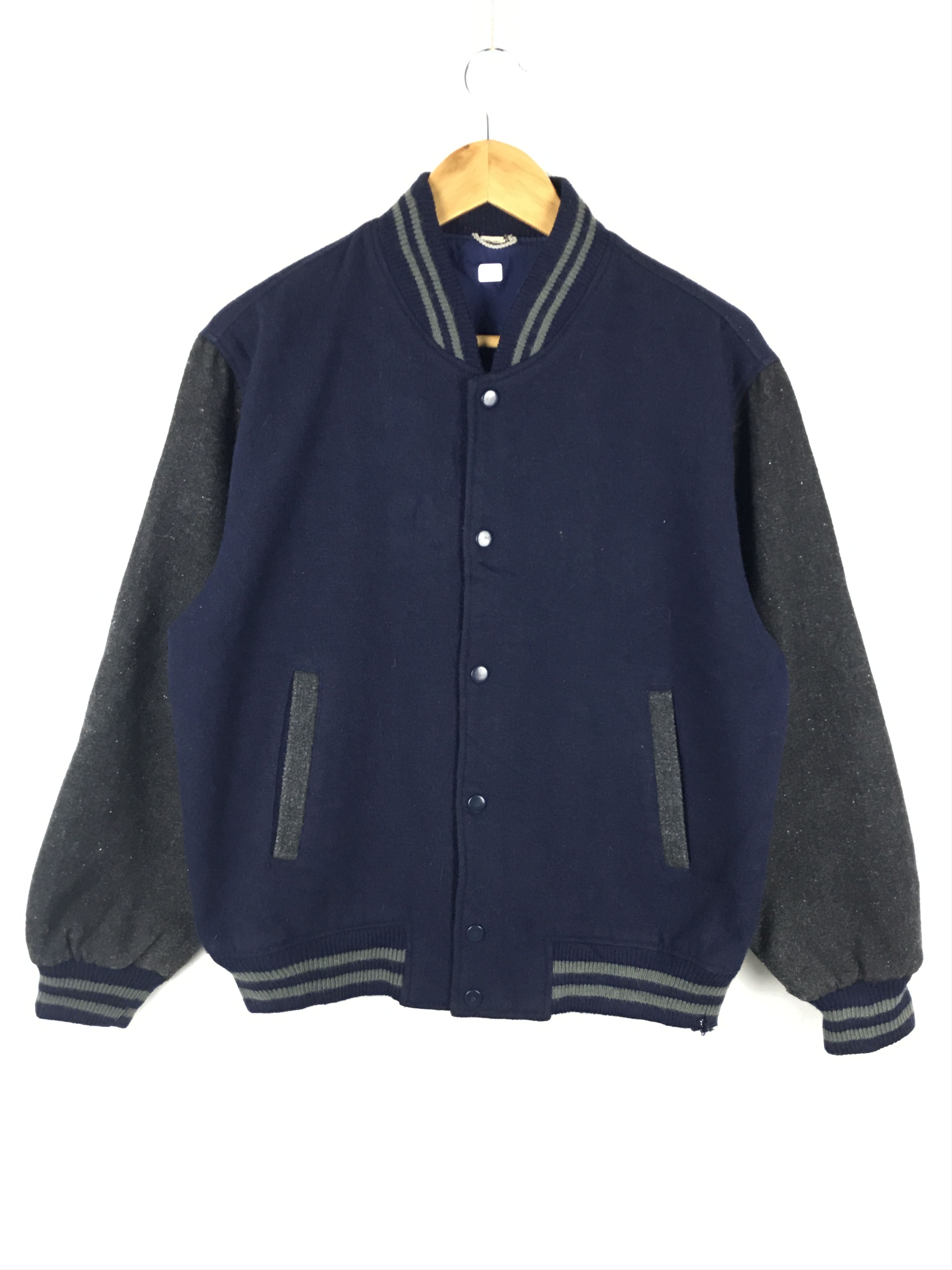 image of Unbrnd x Varsity Jacket Vintage Unbrand Varsity Jacket in Dark Blue, Men's (Size Small)