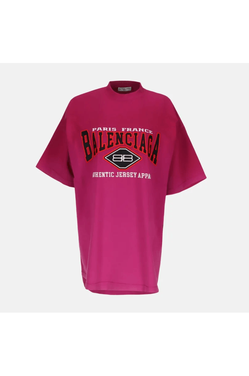 Image of Balenciaga O1Mt1Gz0424 B Authentic Large Fit T-Shirt In Fuchsia, Women's (Size XS)