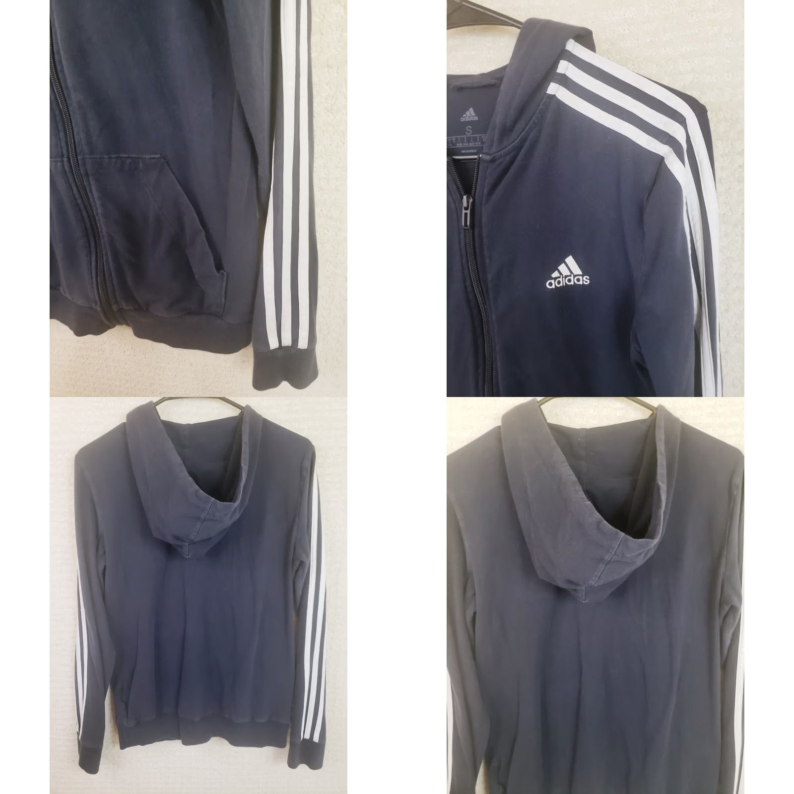 Adidas Adidas Men's S Navy Blue Full Zip Hooded Track Jacket Three Stripes on Arms & Shoulders, 36 in Chest, Jersey, Polyester, Regular Size, Jacket, Men Size US S / EU 44-46 / 1 - 8 Thumbnail