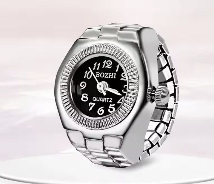 Jewelry Y2K 2000s Vintage Retro Silver Tone Watch Ring Round Face Size ONE SIZE - 4 Thumbnail