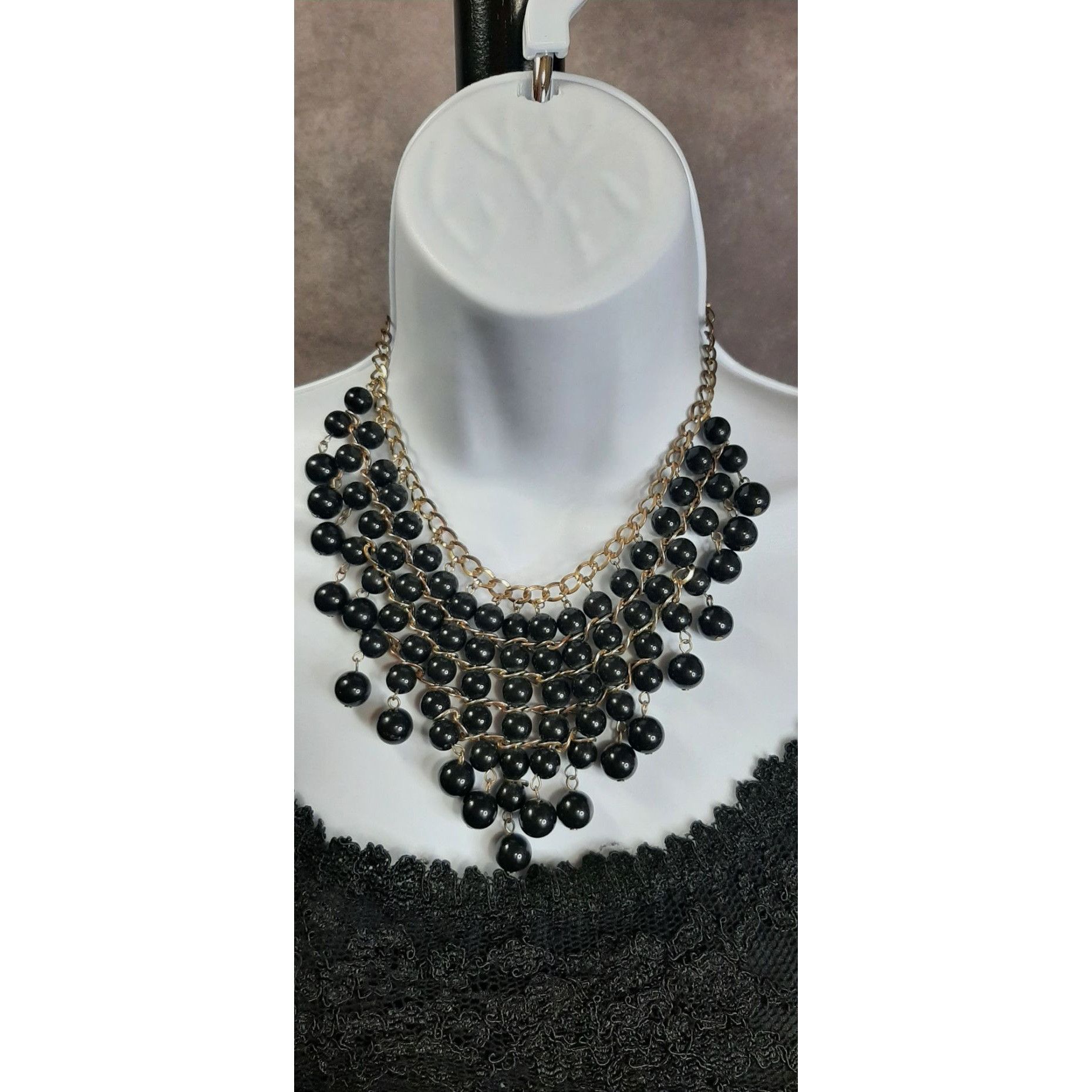 Other Chunky Glam Goth Black Beaded Statement Necklace Size ONE SIZE - 3 Thumbnail