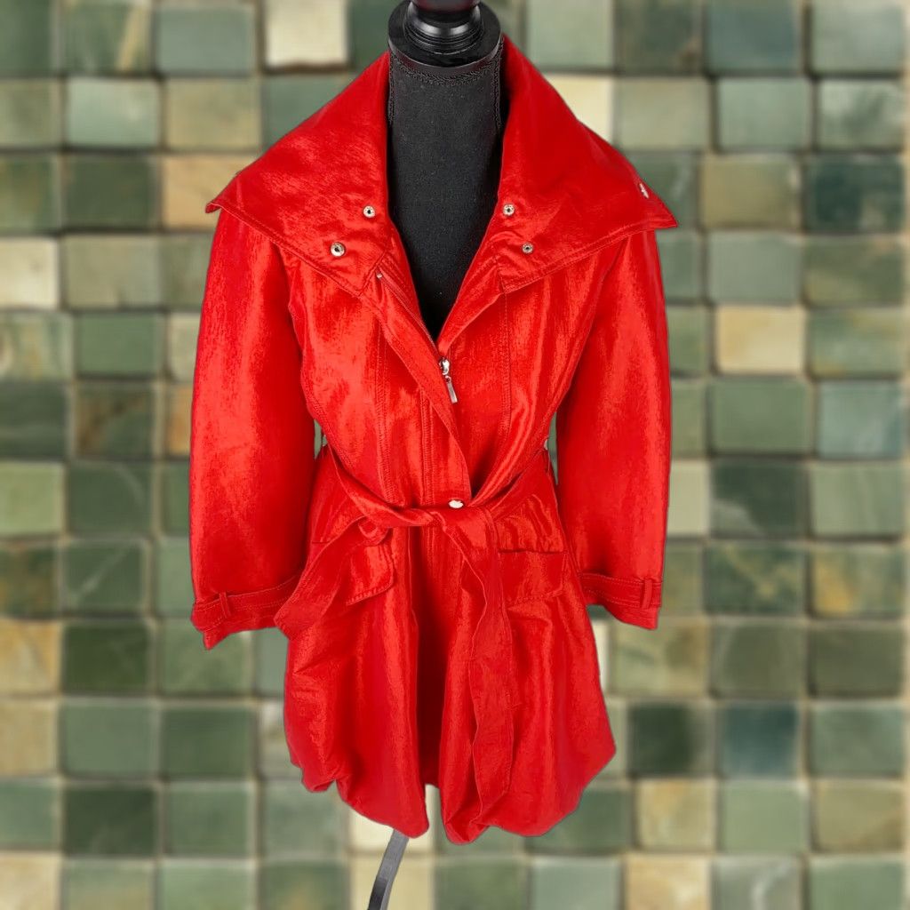 Vintage VINTAGE Due Per Due Oversized Structured Collar Red Belted Jacket Coat Small NWT Women Trench Coat Stories? Size S / US 4 / IT 40 - 1 Thumbnail