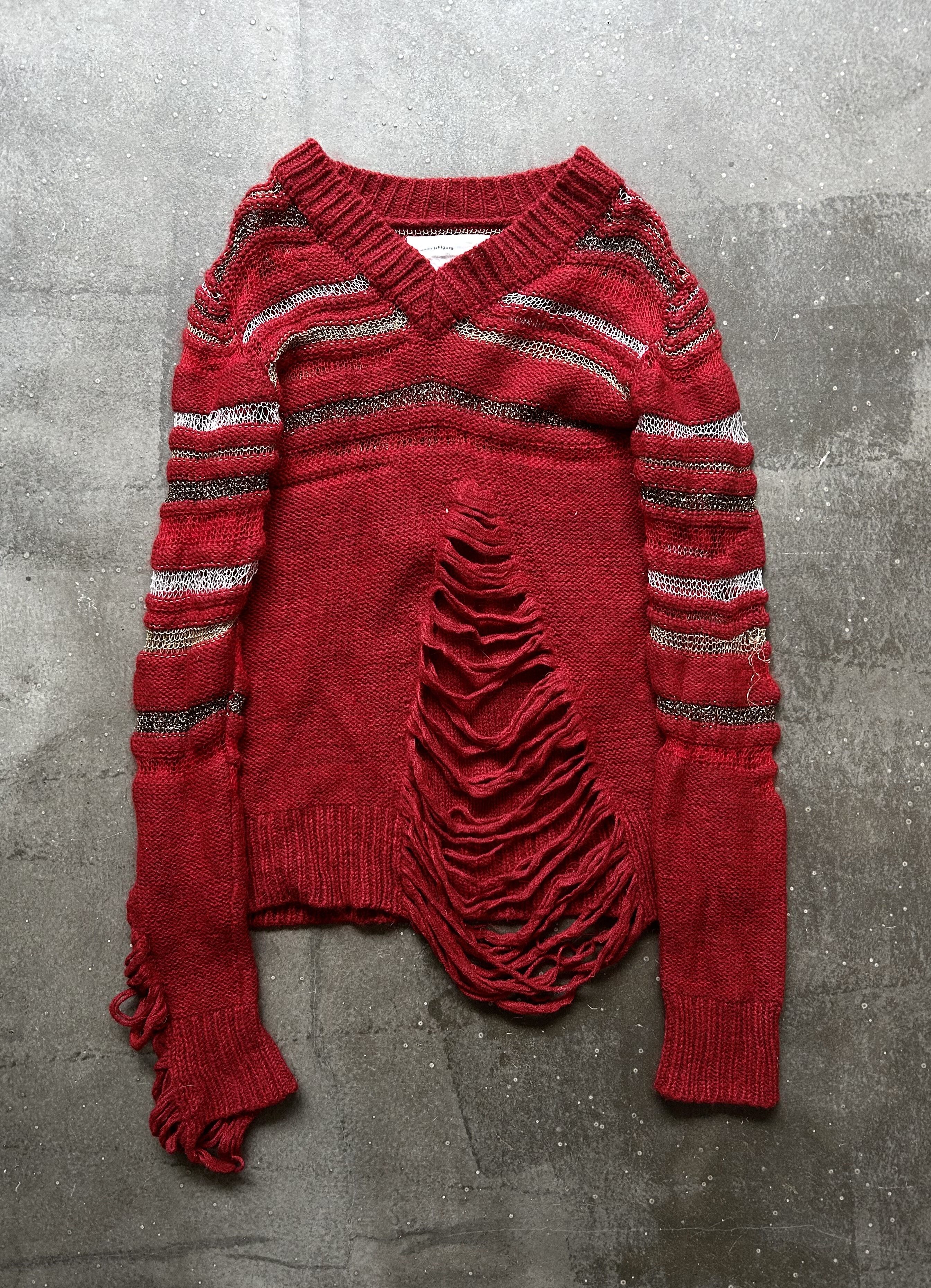 Nozomi Ishiguro red knit distressed long sleeve sweater Size US M / EU 48-50 / 2 - 1 Thumbnail