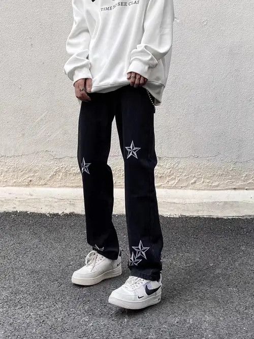 Japanese Brand × Jean Black High Street Star Embroidered Drape Jeans Size US 32 / EU 48 - 3 Thumbnail
