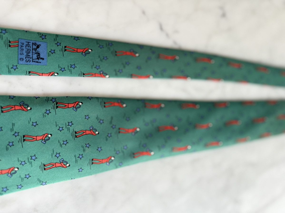 Hermes Hermes Tie 7551 SA Jazz Saxophonist Green 100% Silk MIFrance Size ONE SIZE - 5 Thumbnail