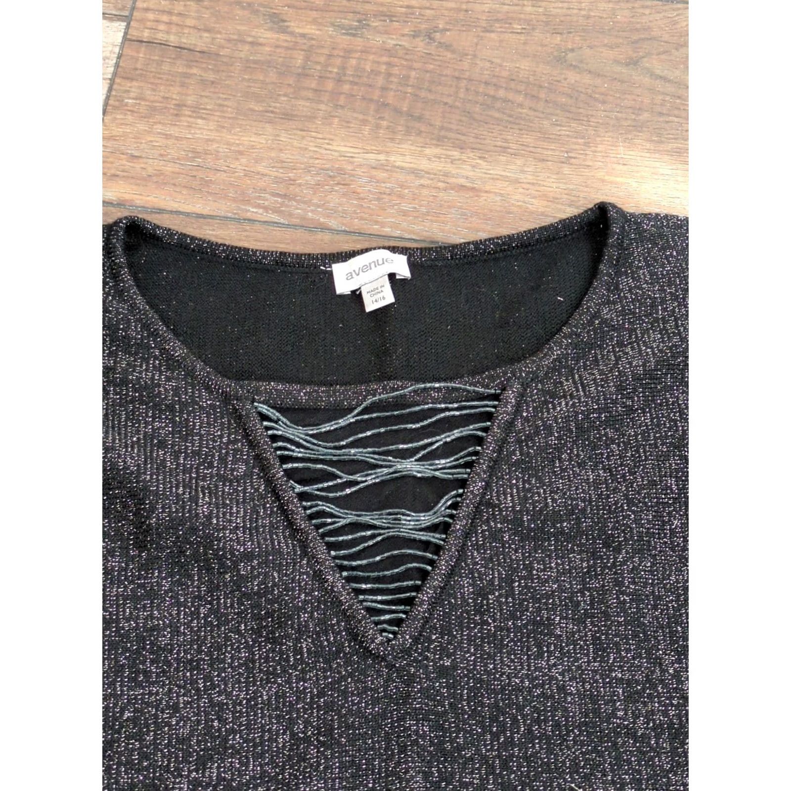 Avenue Avenue Women Sweater V-Neck Black Knit Pullover 14/16 Lightweight Casual Workwear Fall Winter Women Size XL / US 12-14 / IT 48-50 - 2 Thumbnail