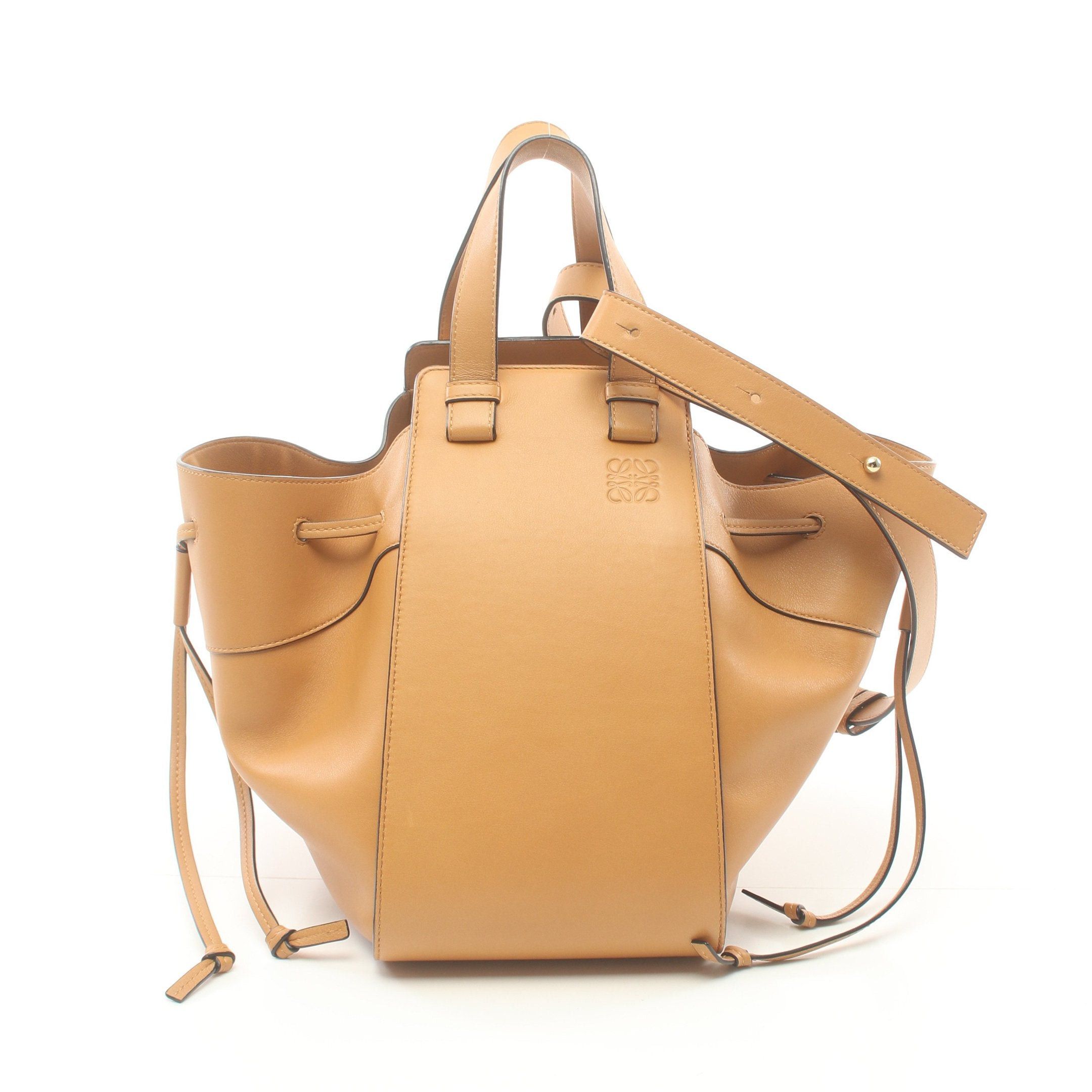 image of Loewe Hammock Drawstring Medium Handbag Leather Light Brown 2Way, Women's